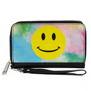 Women's PU Zip Around Wallet Rectangle - Smiley Face Tie Dye Blues Greens Pinks Yellows Clutch Zip Around Wallets Buckle-Down   