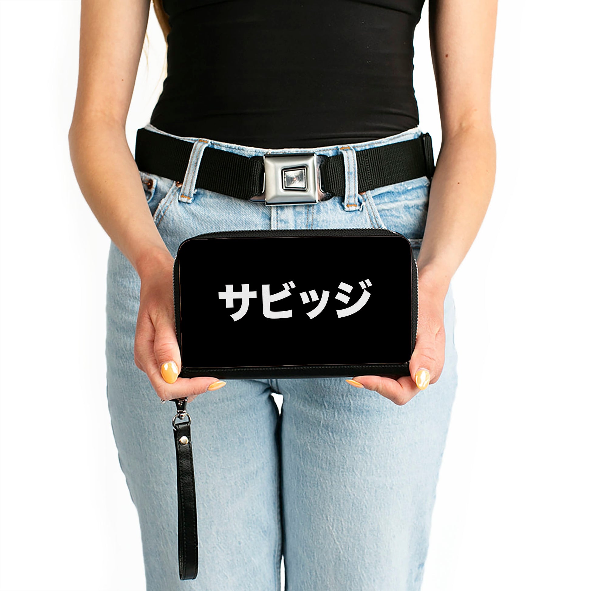 PU Zip Around Wallet Rectangle - SAVAGE Kanji Black/White Clutch Zip Around Wallets Buckle-Down   