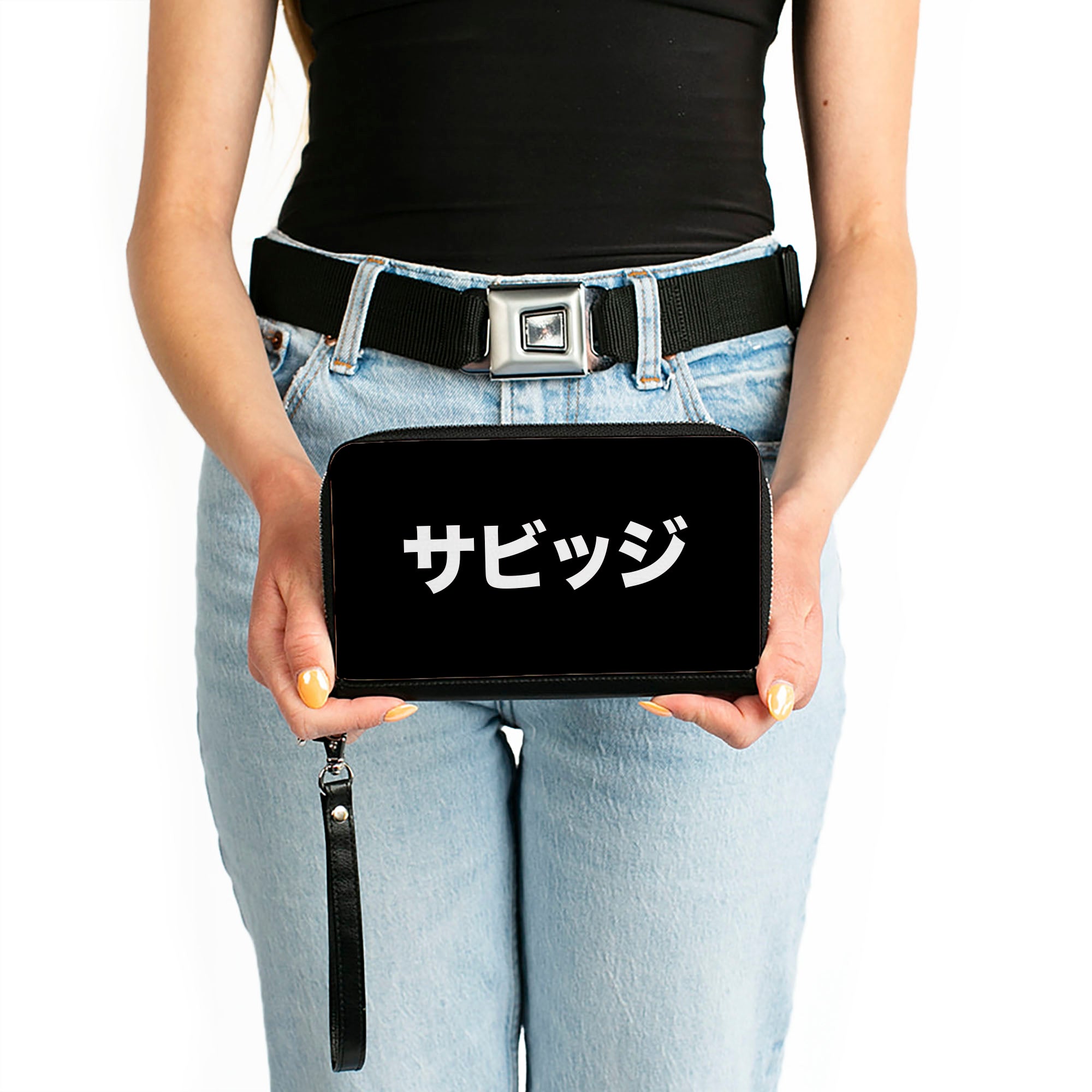 PU Zip Around Wallet Rectangle - SAVAGE Kanji Black/White Clutch Zip Around Wallets Buckle-Down   