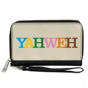 PU Zip Around Wallet Rectangle - YAHWEH Text Beige Multi Color Clutch Zip Around Wallets Buckle-Down   