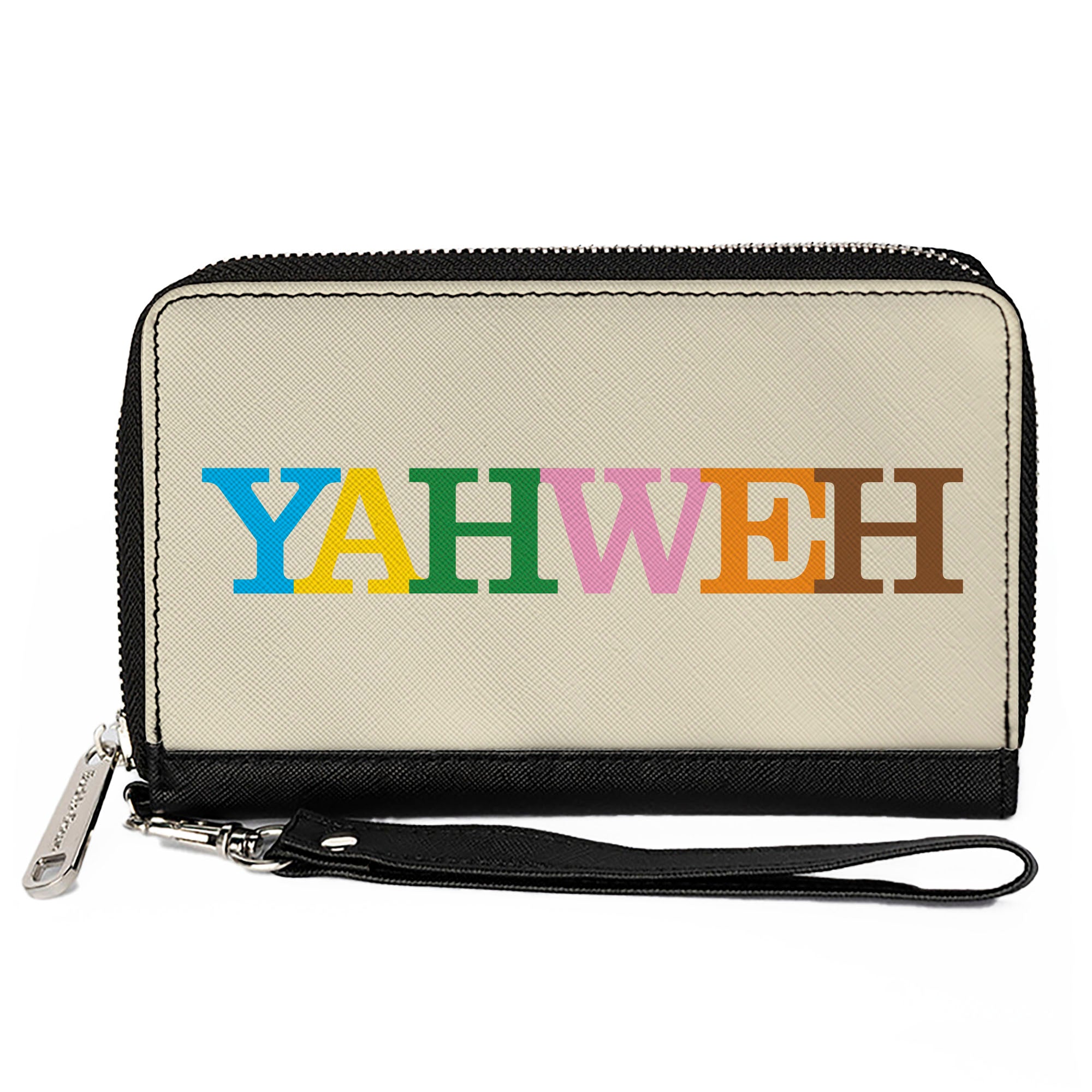 PU Zip Around Wallet Rectangle - YAHWEH Text Beige Multi Color Clutch Zip Around Wallets Buckle-Down   