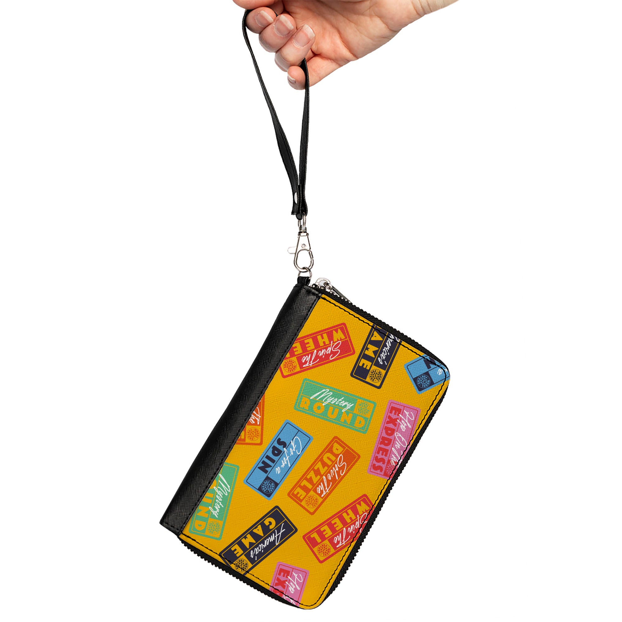 PU Zip Around Wallet Rectangle - Wheel of Fortune Quotes Collage Yellow/Multi Color Clutch Zip Around Wallets Wheel of Fortune