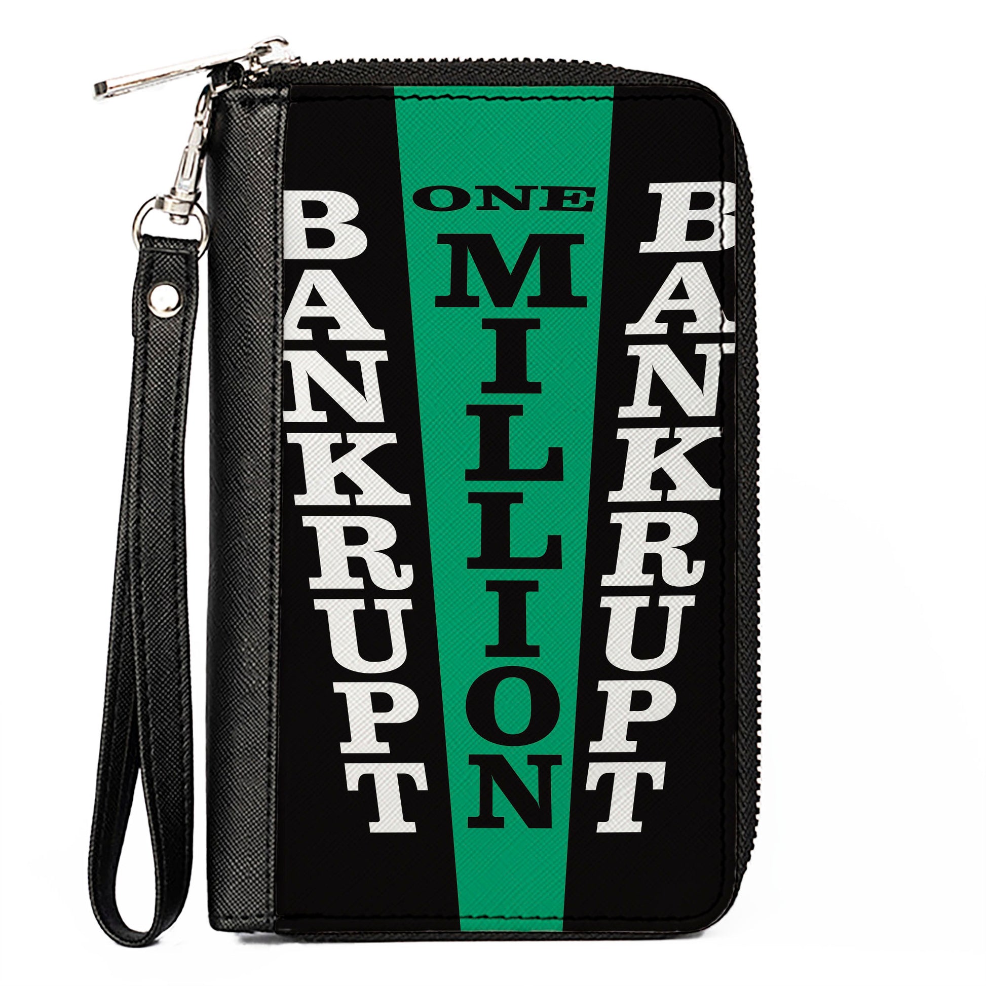 PU Zip Around Wallet Rectangle - Wheel of Fortune Bankrupt and One Million Wedges Black/White/Green Clutch Zip Around Wallets Wheel of Fortune
