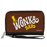 PU Zip Around Wallet Rectangle - Willy Wonka and the Chocolate Factory WONKA BAR Logo Brown Yellow White Clutch Zip Around Wallets Willy Wonka and the Chocolate Factory