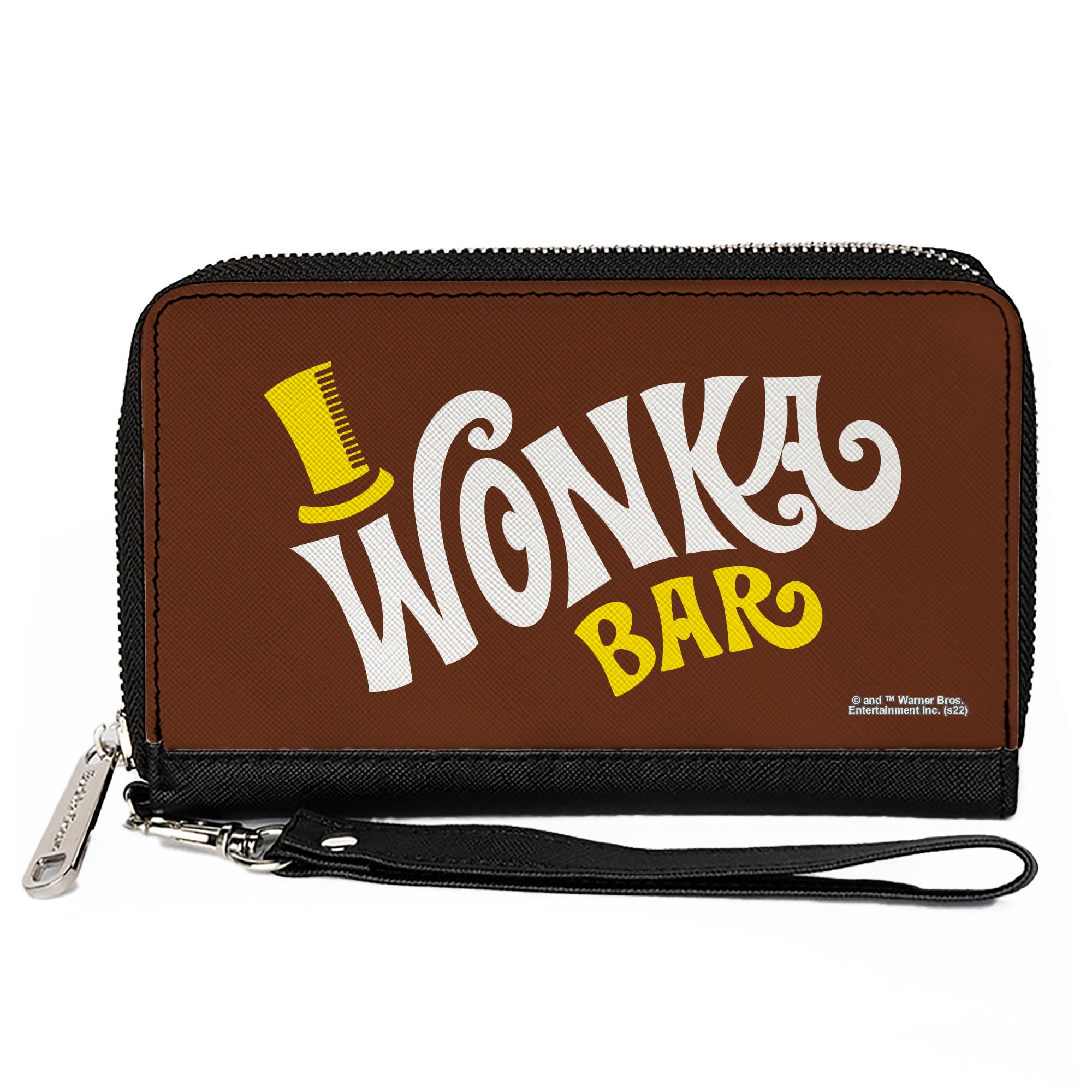 PU Zip Around Wallet Rectangle - Willy Wonka and the Chocolate Factory WONKA BAR Logo Brown Yellow White Clutch Zip Around Wallets Willy Wonka and the Chocolate Factory