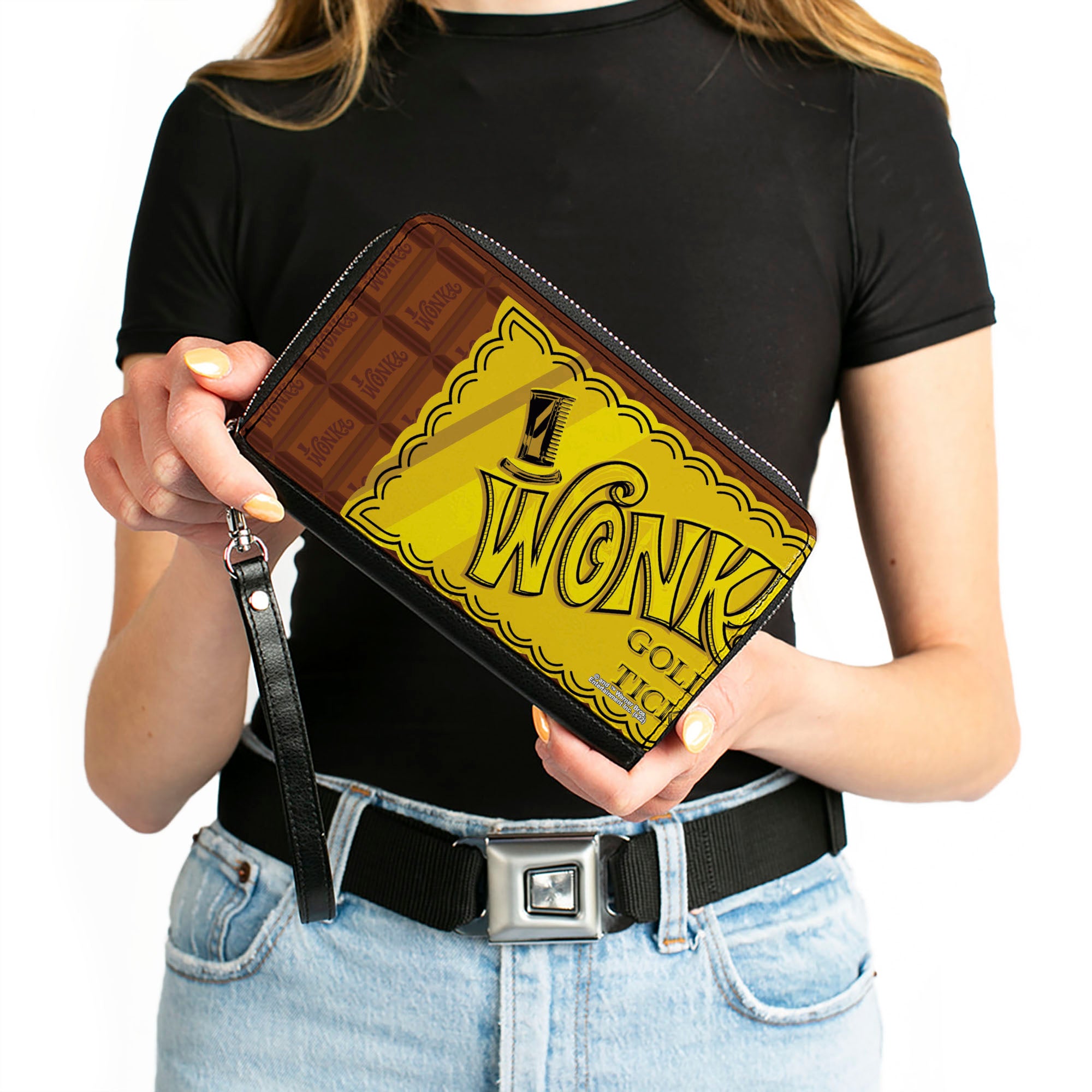 PU Zip Around Wallet Rectangle - Willy Wonka and the Chocolate Factory Golden Ticket Wonka Bar Clutch Zip Around Wallets Willy Wonka and the Chocolate Factory