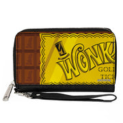 PU Zip Around Wallet Rectangle - Willy Wonka and the Chocolate Factory Golden Ticket Wonka Bar Clutch Zip Around Wallets Willy Wonka and the Chocolate Factory