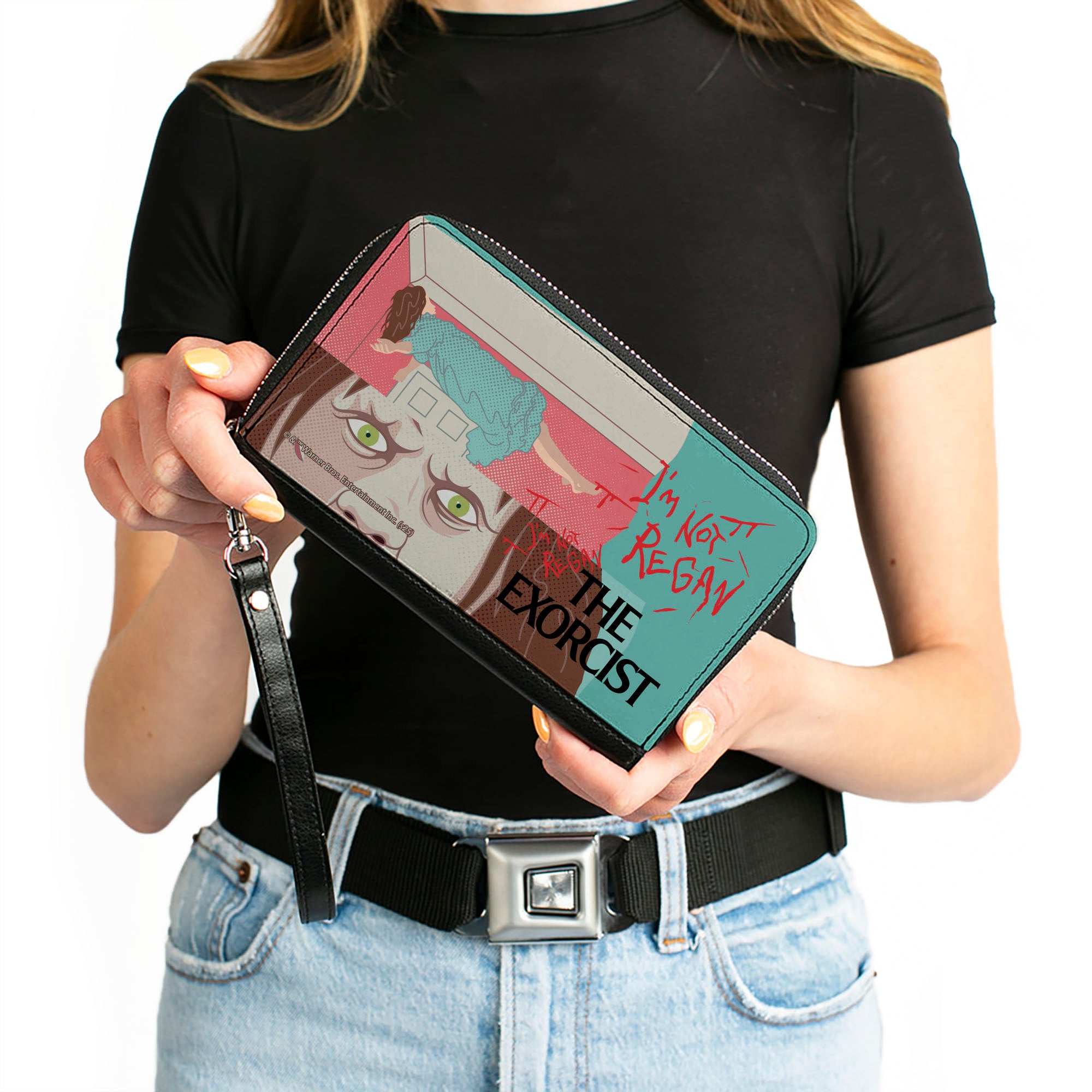 PU Zip Around Wallet Rectangle - THE EXORCIST Im NOT REGAN Elevation Pose and Face Art Clutch Zip Around Wallets The Exorcist