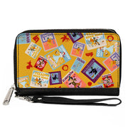 PU Zip Around Wallet Rectangle - The Wizard of Oz Characters Scenes and Icons Collage Yellow Clutch Zip Around Wallets The Wizard of Oz