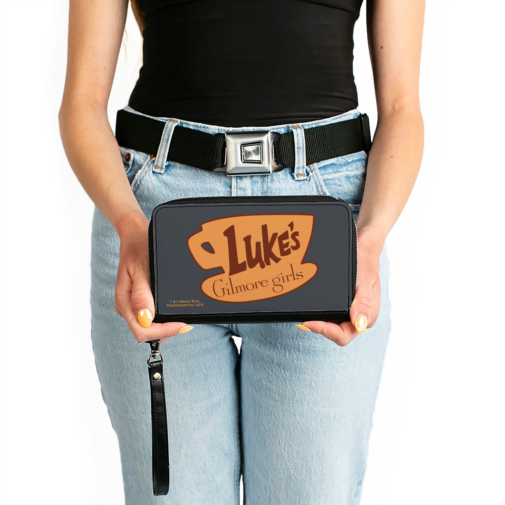 PU Zip Around Wallet Rectangle - GILMORE GIRLS LUKE'S Coffee Cup Icon Gray/Browns Clutch Zip Around Wallets Gilmore Girls