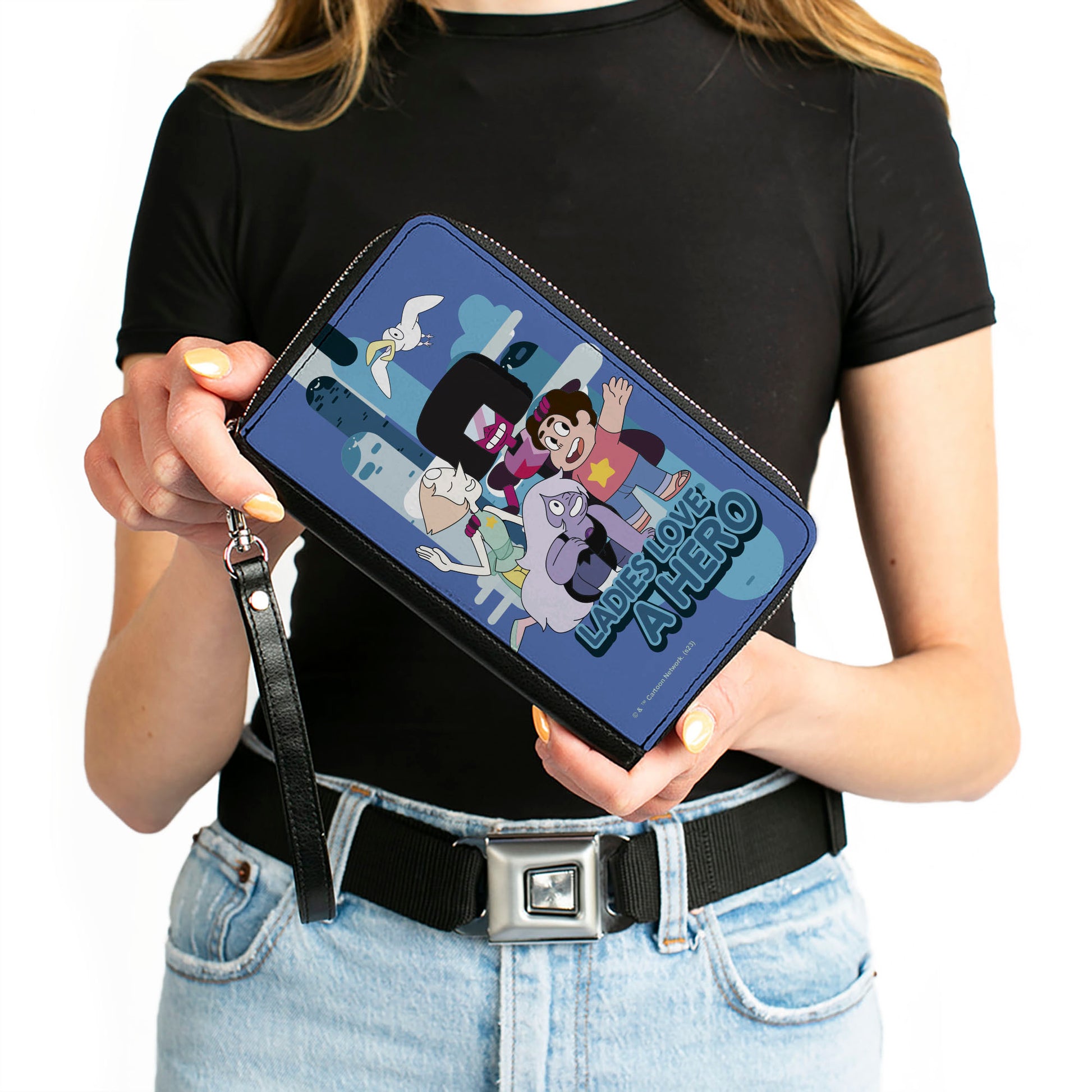 PU Zip Around Wallet Rectangle - Steven Universe LADIES LOVE A HERO Group Pose Blues Clutch Zip Around Wallets Steven Universe
