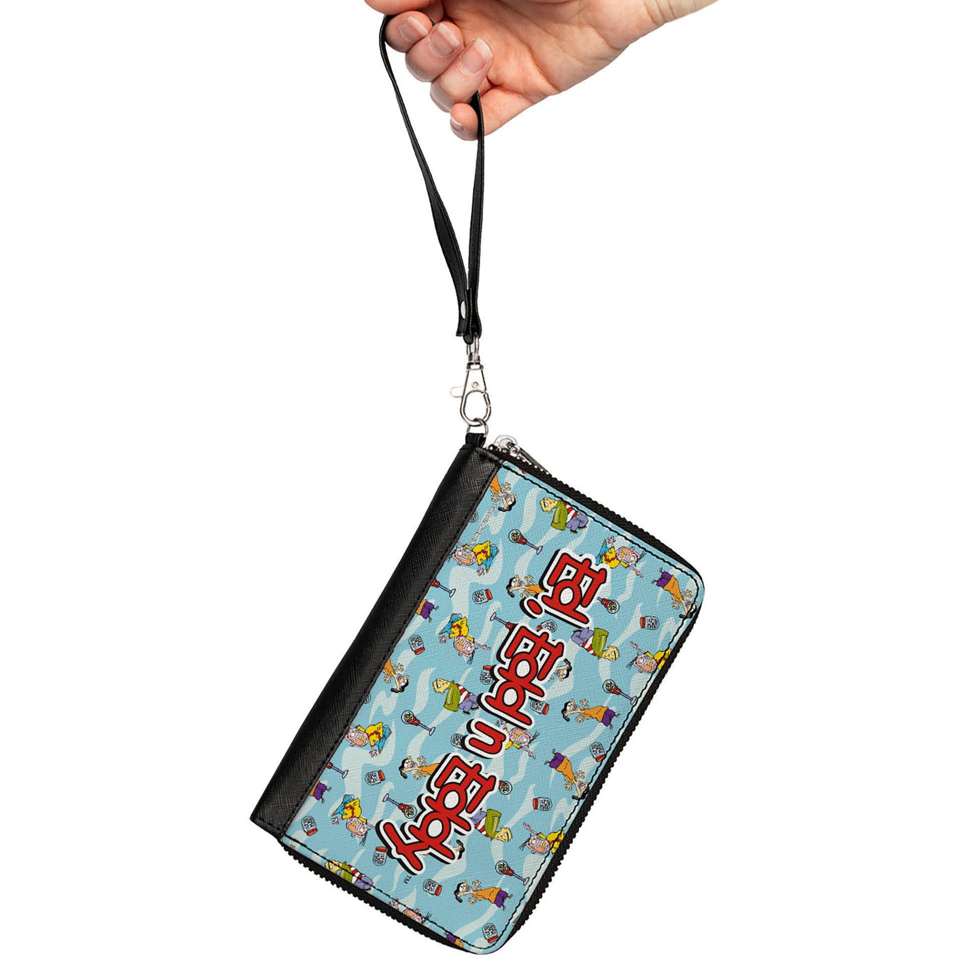 PU Zip Around Wallet Rectangle - ED EDD N EDDY Title Logo and Character Poses Scattered Blues Clutch Zip Around Wallets Ed, Edd n Eddy