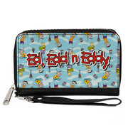 PU Zip Around Wallet Rectangle - ED EDD N EDDY Title Logo and Character Poses Scattered Blues Clutch Zip Around Wallets Ed, Edd n Eddy