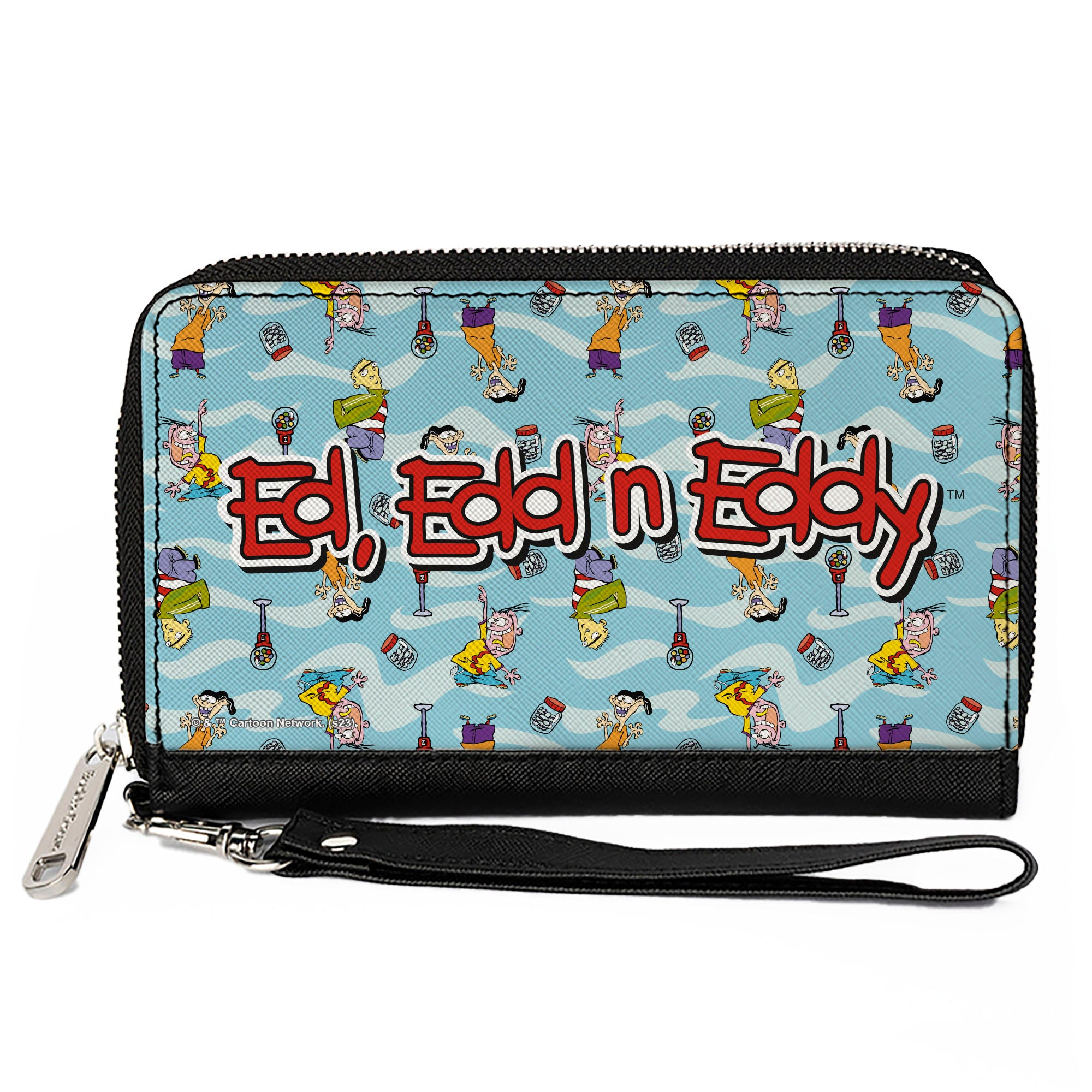 PU Zip Around Wallet Rectangle - ED EDD N EDDY Title Logo and Character Poses Scattered Blues Clutch Zip Around Wallets Ed, Edd n Eddy