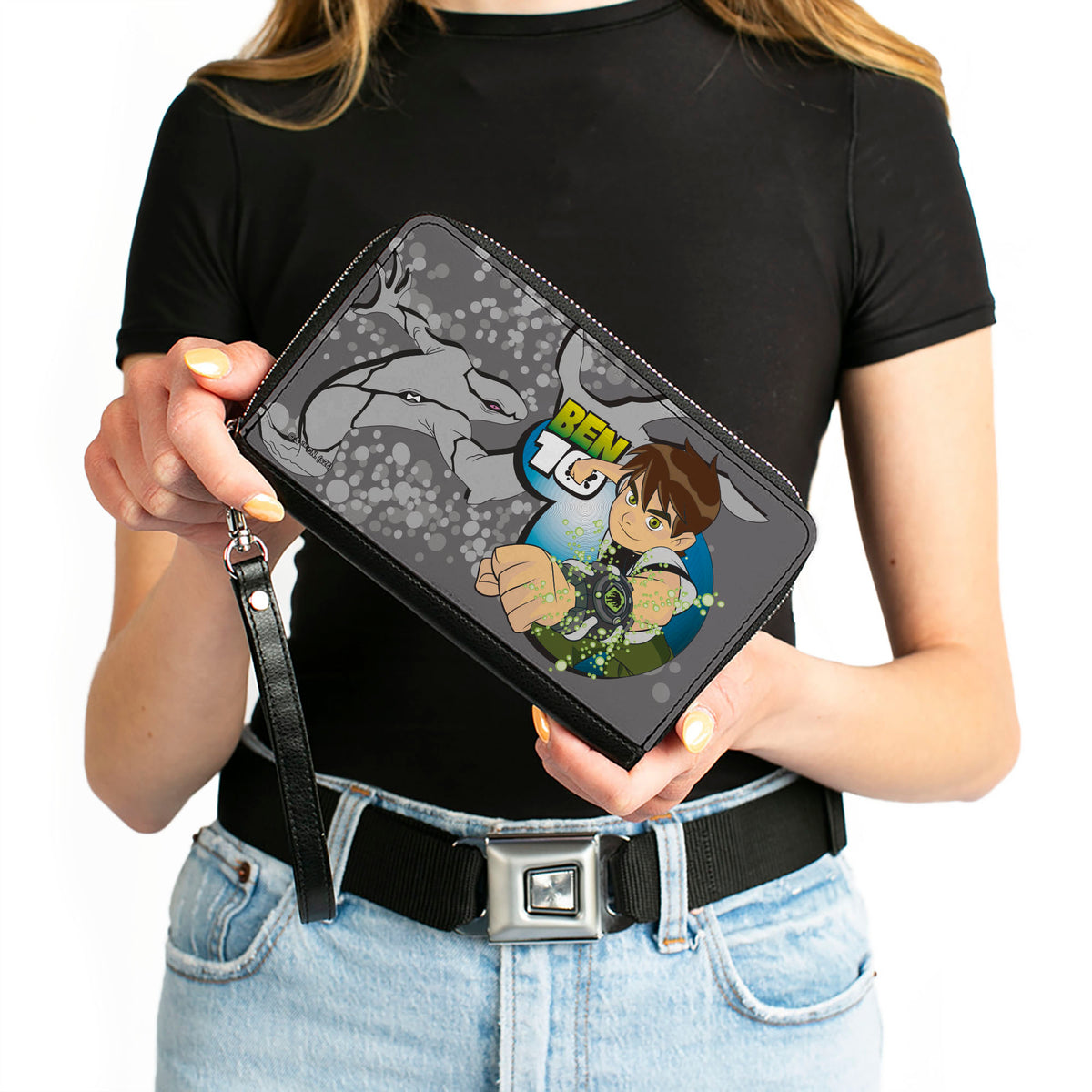 PU Zip Around Wallet Rectangle - BEN 10 Ghostfreak and Ben Pose Grays