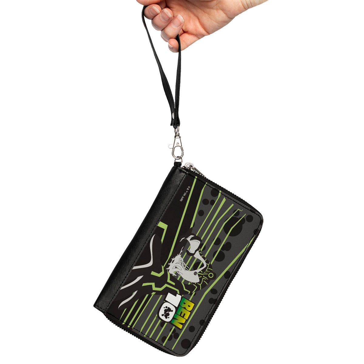 PU Zip Around Wallet Rectangle - BEN 10 Upgrade Reaching Pose and Title Logo Gray/Black/Greens