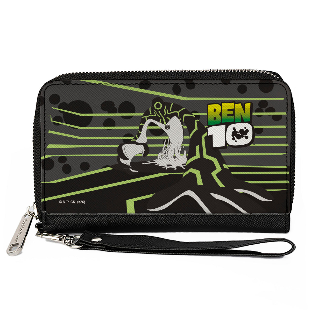 PU Zip Around Wallet Rectangle - BEN 10 Upgrade Reaching Pose and Title Logo Gray/Black/Greens Clutch Zip Around Wallets Ben 10