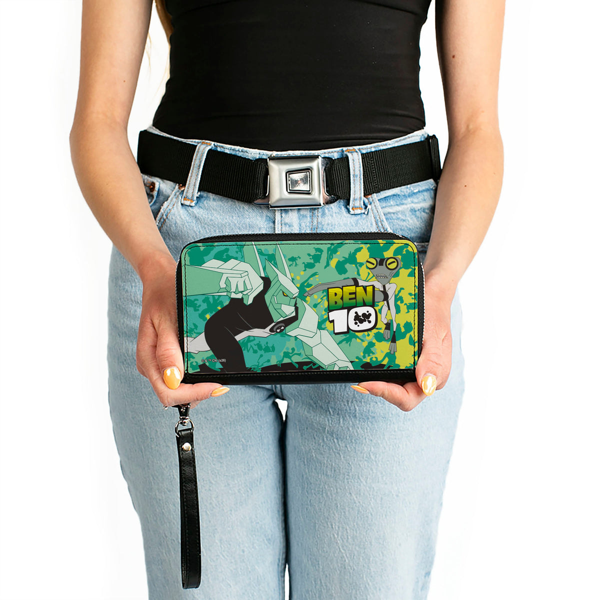 PU Zip Around Wallet Rectangle - BEN 10 Diamondhead and Grey Matter Pose Grens/Yellows