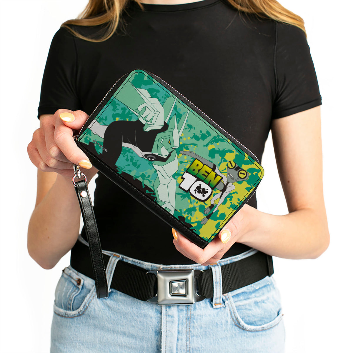 PU Zip Around Wallet Rectangle - BEN 10 Diamondhead and Grey Matter Pose Grens/Yellows