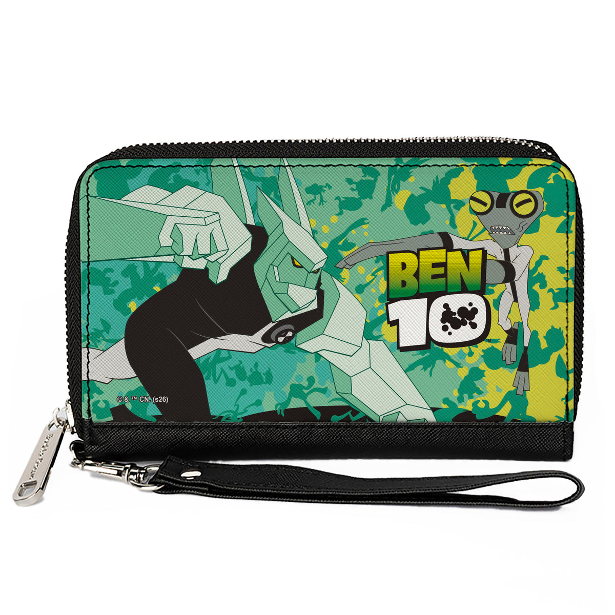 PU Zip Around Wallet Rectangle - BEN 10 Diamondhead and Grey Matter Pose Grens/Yellows