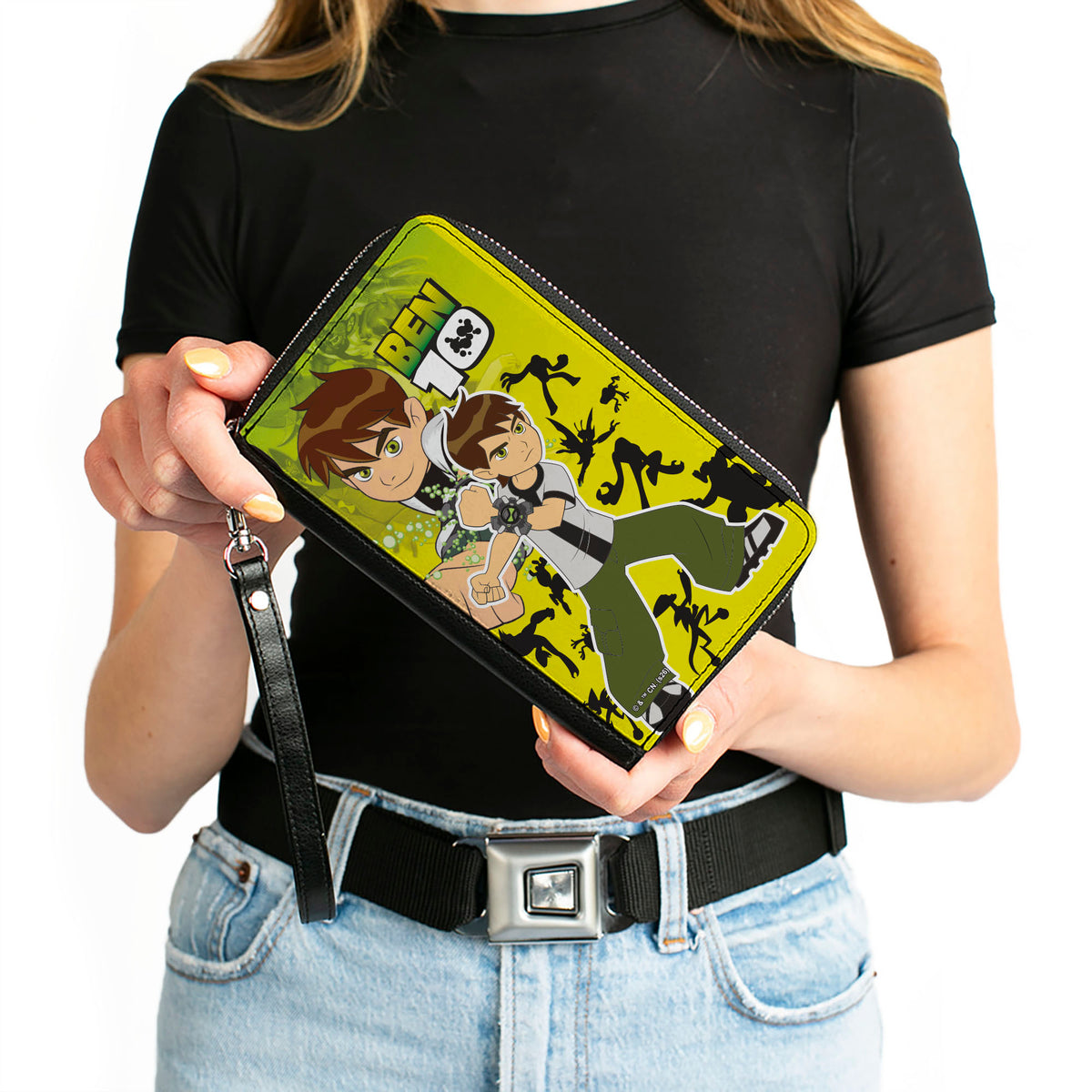 PU Zip Around Wallet Rectangle - BEN 10 Poses and Alien Silhouettes Yellows/Black