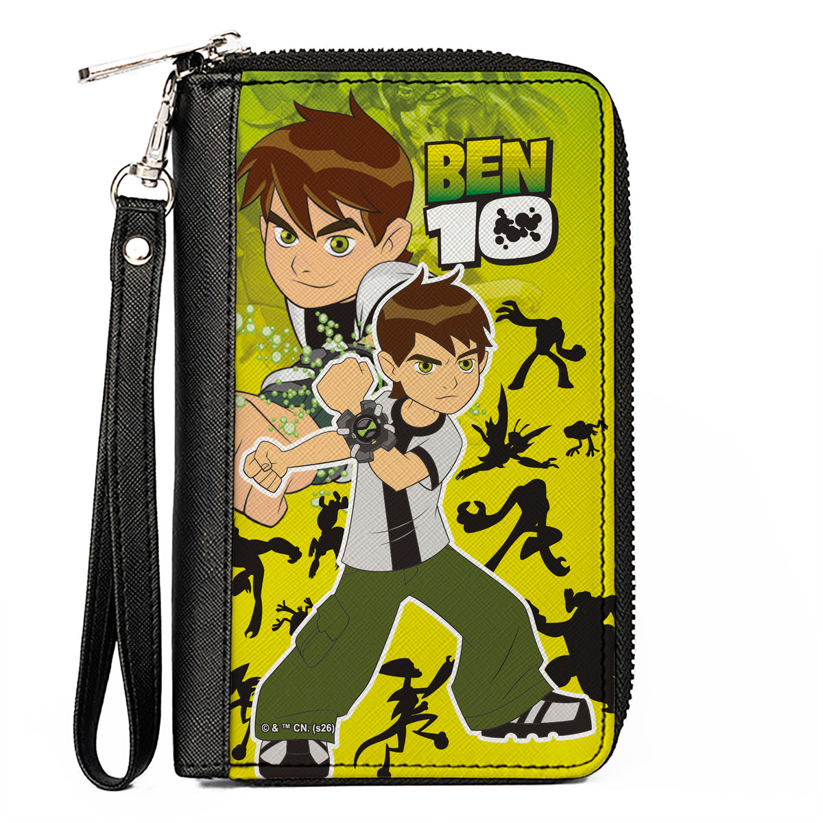 PU Zip Around Wallet Rectangle - BEN 10 Poses and Alien Silhouettes Yellows/Black