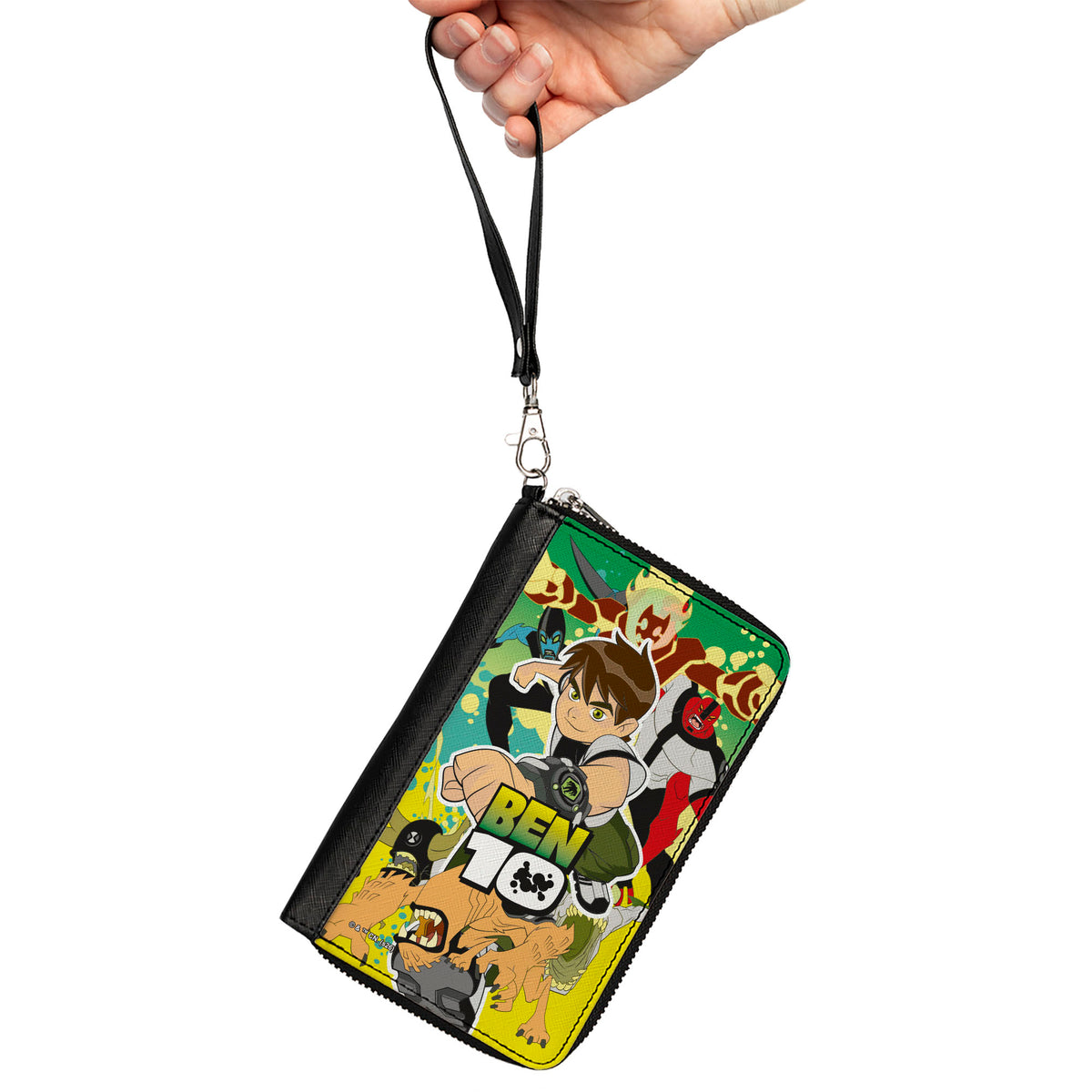 PU Zip Around Wallet Rectangle - BEN 10 Pose with Alien Transformations Group and Title Logo