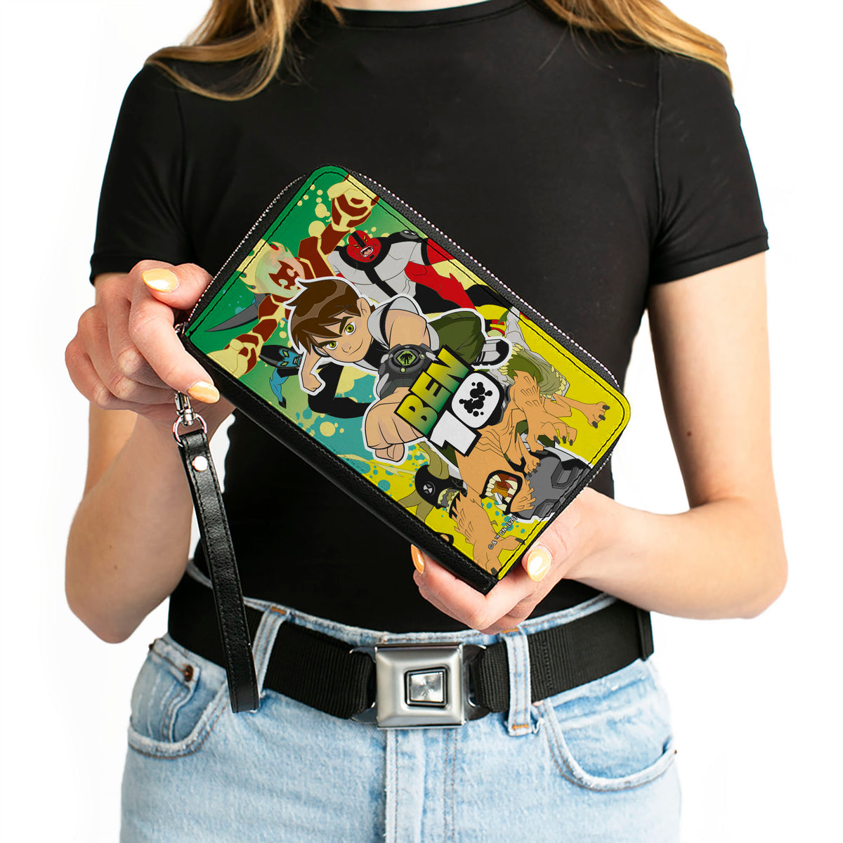 PU Zip Around Wallet Rectangle - BEN 10 Pose with Alien Transformations Group and Title Logo