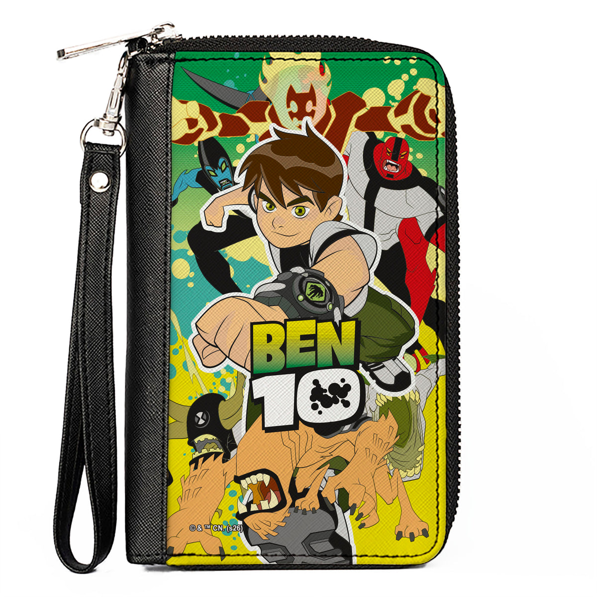 PU Zip Around Wallet Rectangle - BEN 10 Pose with Alien Transformations Group and Title Logo