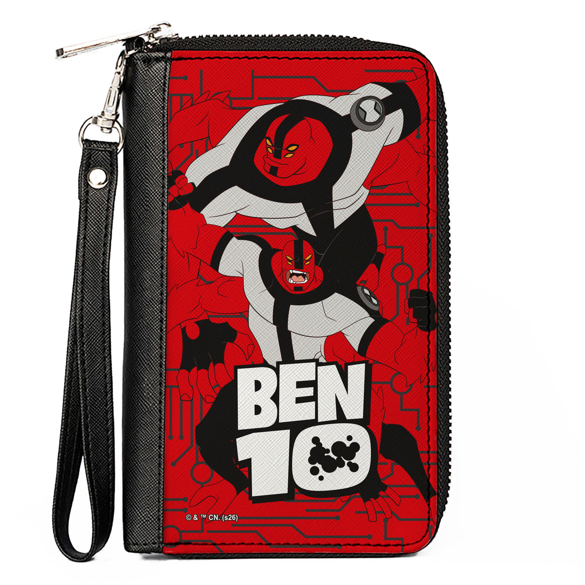 PU Zip Around Wallet Rectangle - BEN 10 Fours Arms Poses and Title Logo Red/Black/White