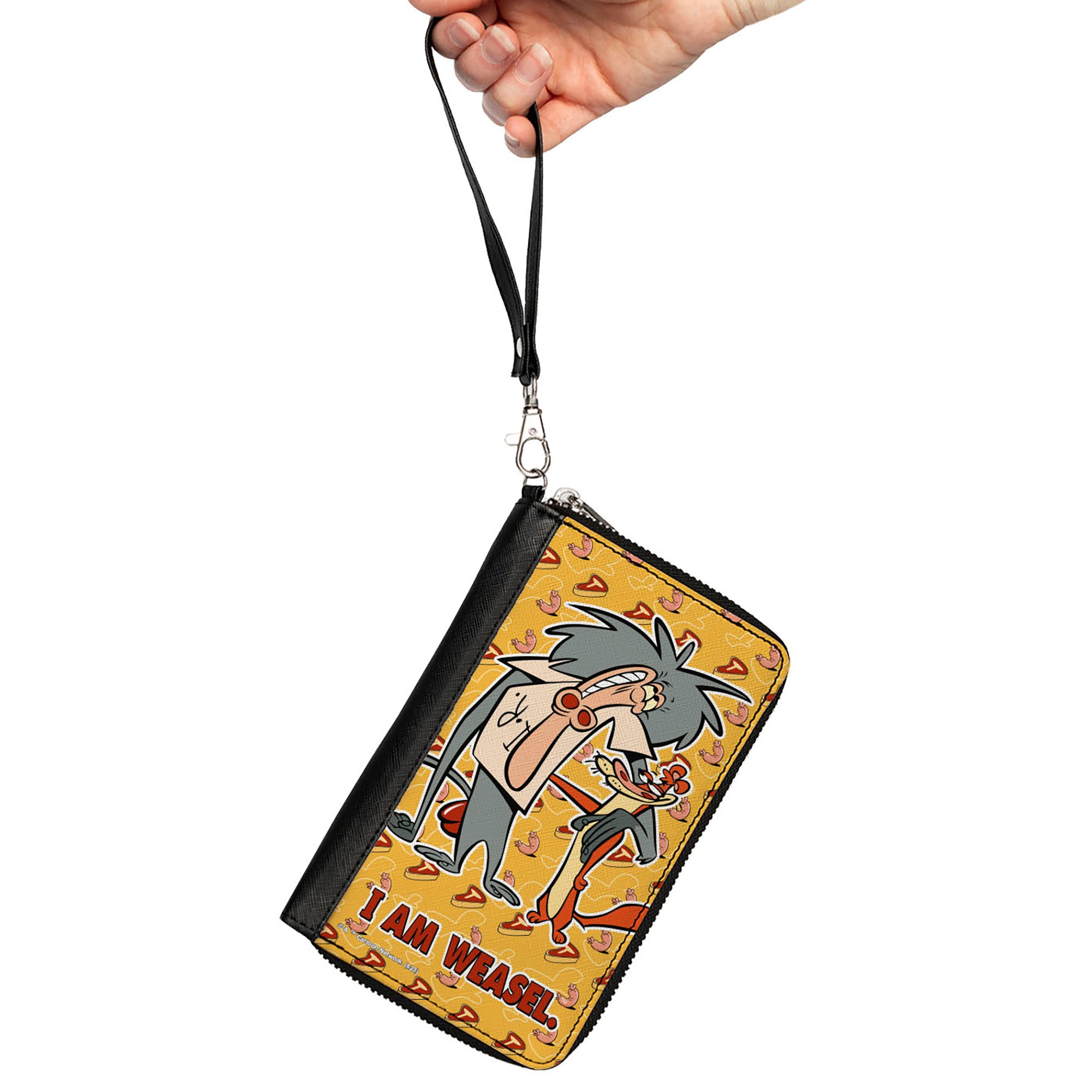 PU Zip Around Wallet Rectangle - I AM WEASEL IR Baboon and IM Weasel Pose and Title Logo Yellows Clutch Zip Around Wallets I Am Weasel