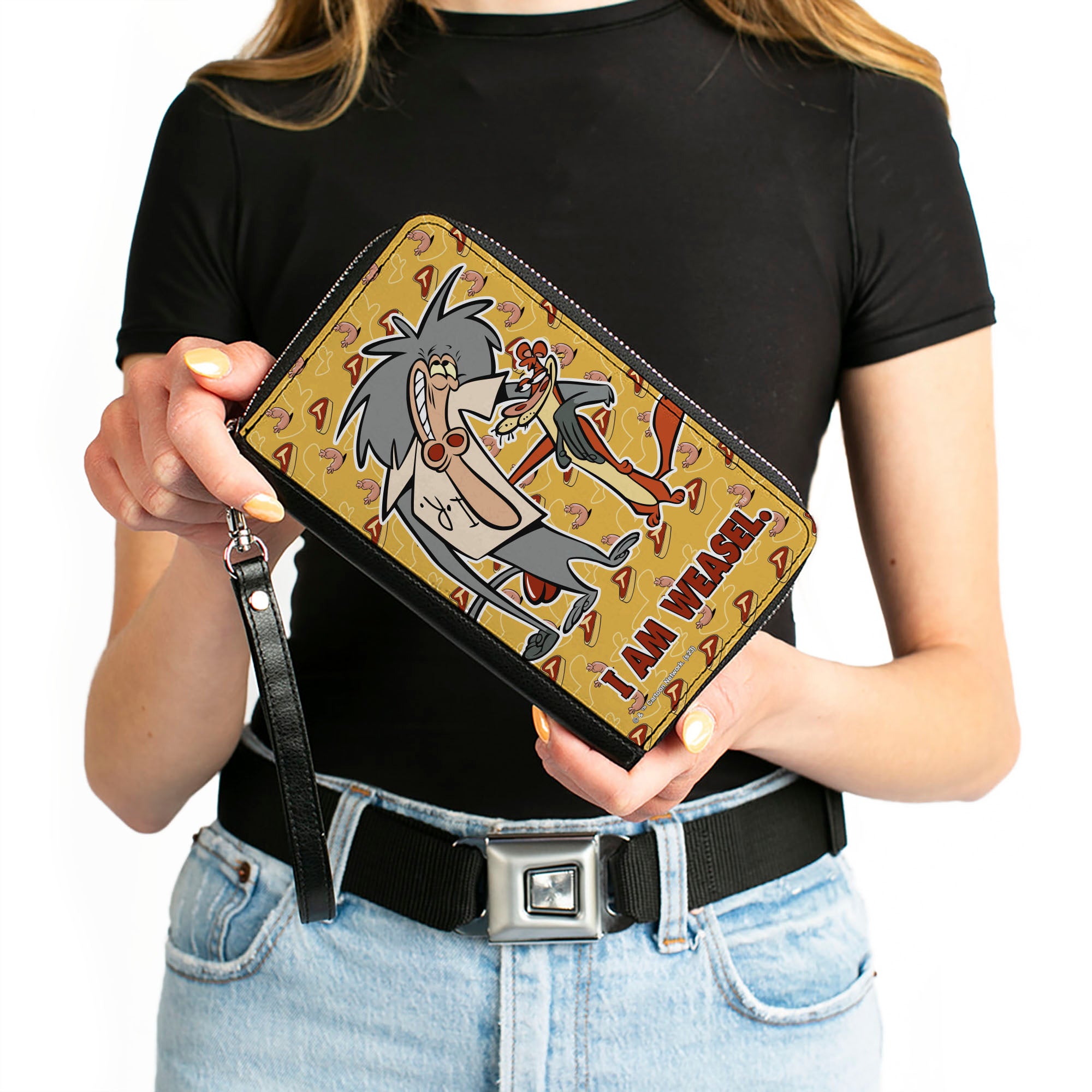 PU Zip Around Wallet Rectangle - I AM WEASEL IR Baboon and IM Weasel Pose and Title Logo Yellows Clutch Zip Around Wallets I Am Weasel