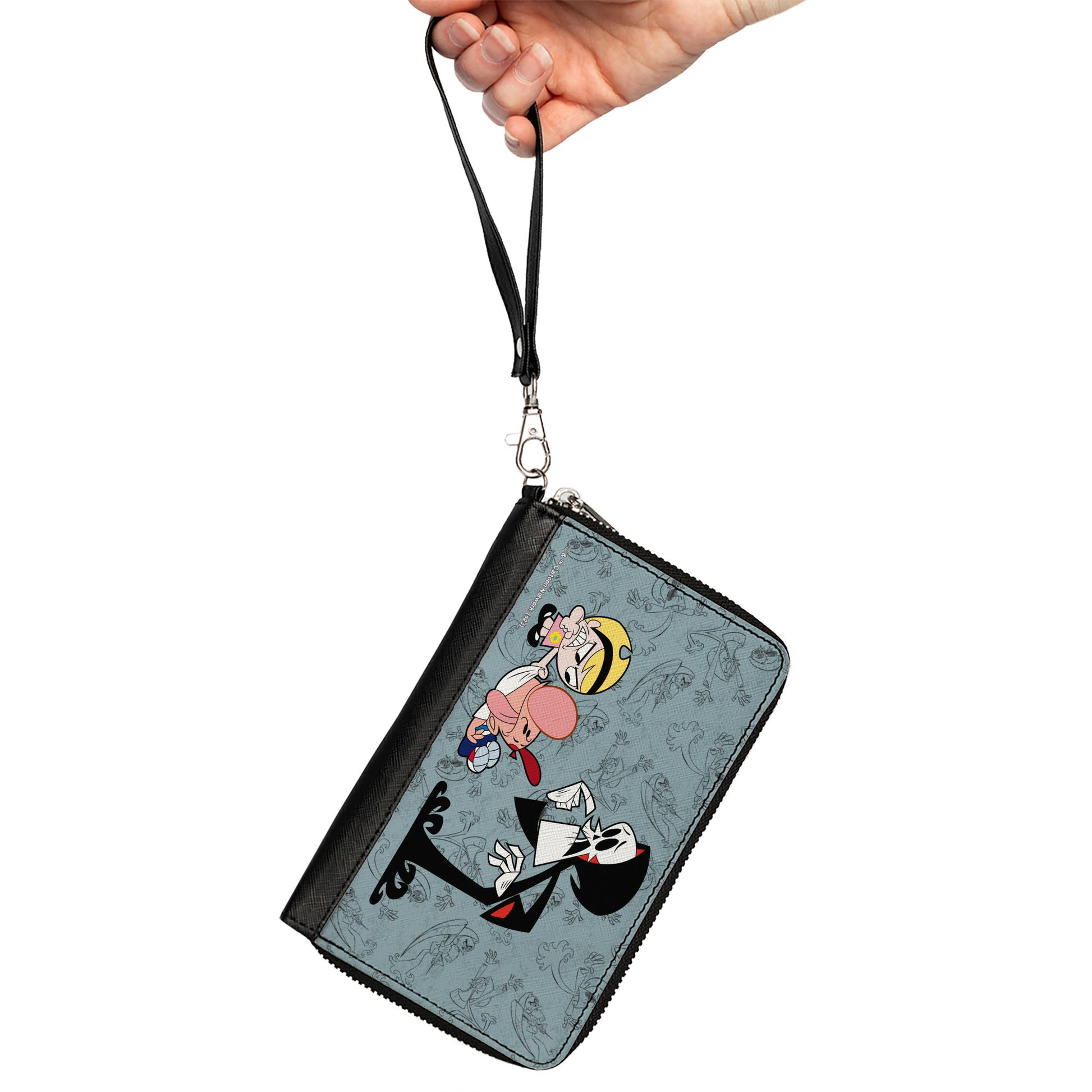PU Zip Around Wallet Rectangle - The Grim Adventures of Billy & Mandy Group Pose and Grim Sketches Gray Clutch Zip Around Wallets The Grim Adventures of Billy & Mandy