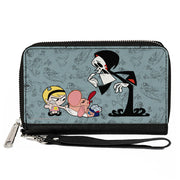 PU Zip Around Wallet Rectangle - The Grim Adventures of Billy & Mandy Group Pose and Grim Sketches Gray Clutch Zip Around Wallets The Grim Adventures of Billy & Mandy