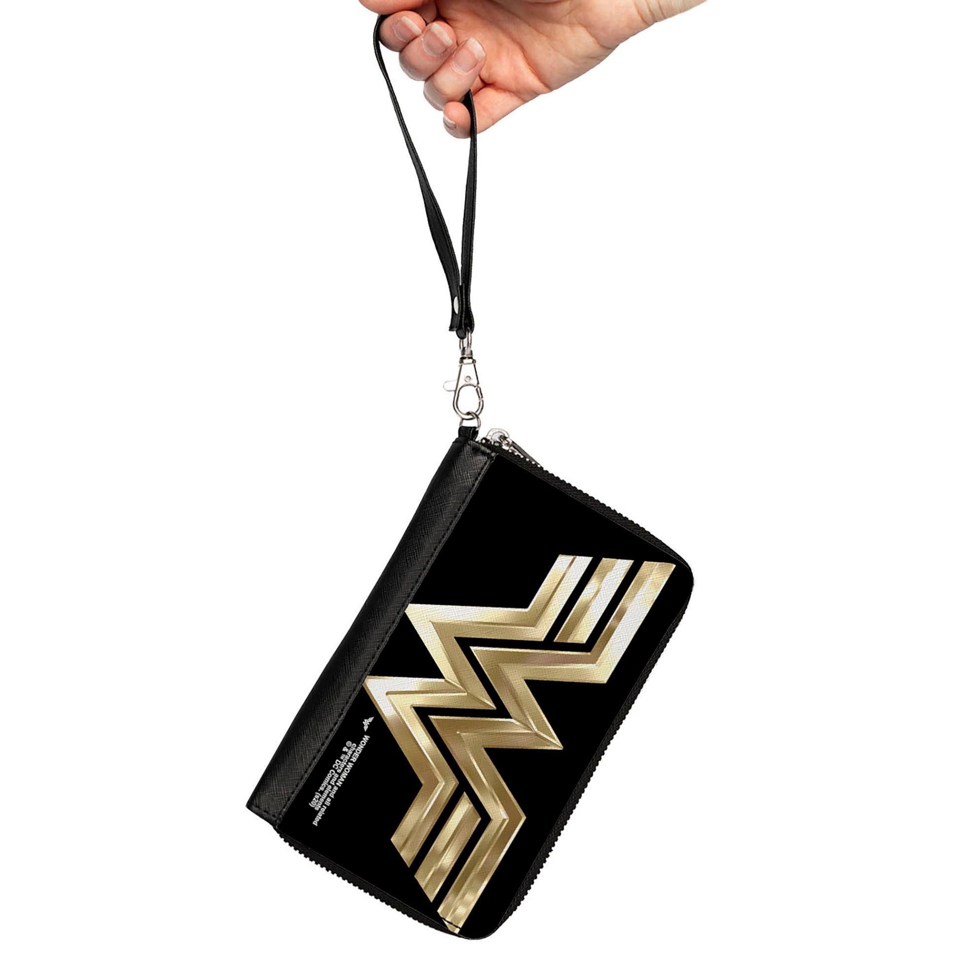Women's PU Zip Around Wallet Rectangle - Wonder Woman 1984 WW Logo Black Golds Clutch Zip Around Wallets DC Comics   
