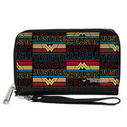 Women's PU Zip Around Wallet Rectangle - Wonder Woman 1984 TRUTH LOVE & JUSTICE Black Blue Red Gold Clutch Zip Around Wallets DC Comics   