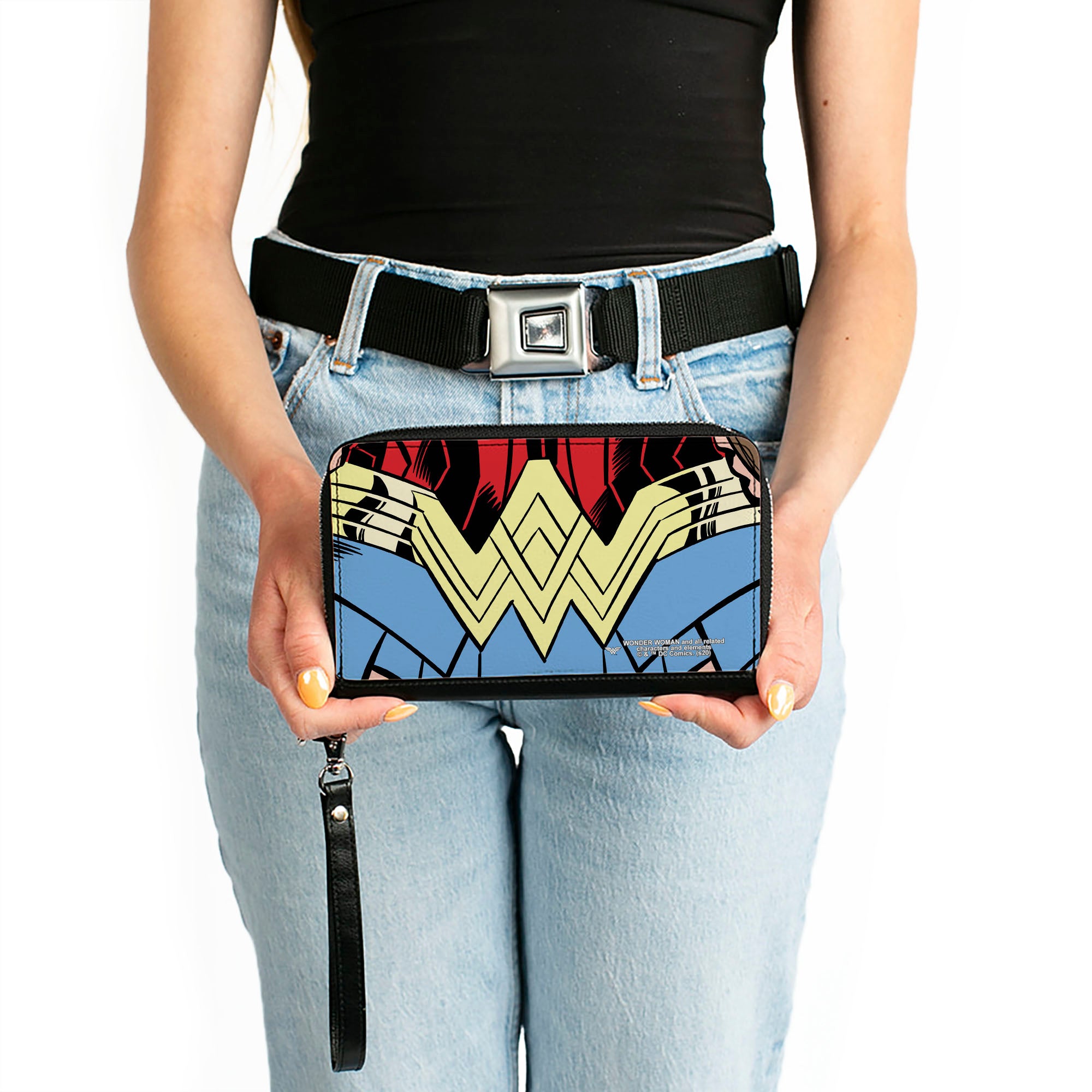 Women's PU Zip Around Wallet Rectangle - Wonder Woman 1984 WW Belt Logo CLOSE-UP Clutch Zip Around Wallets DC Comics   