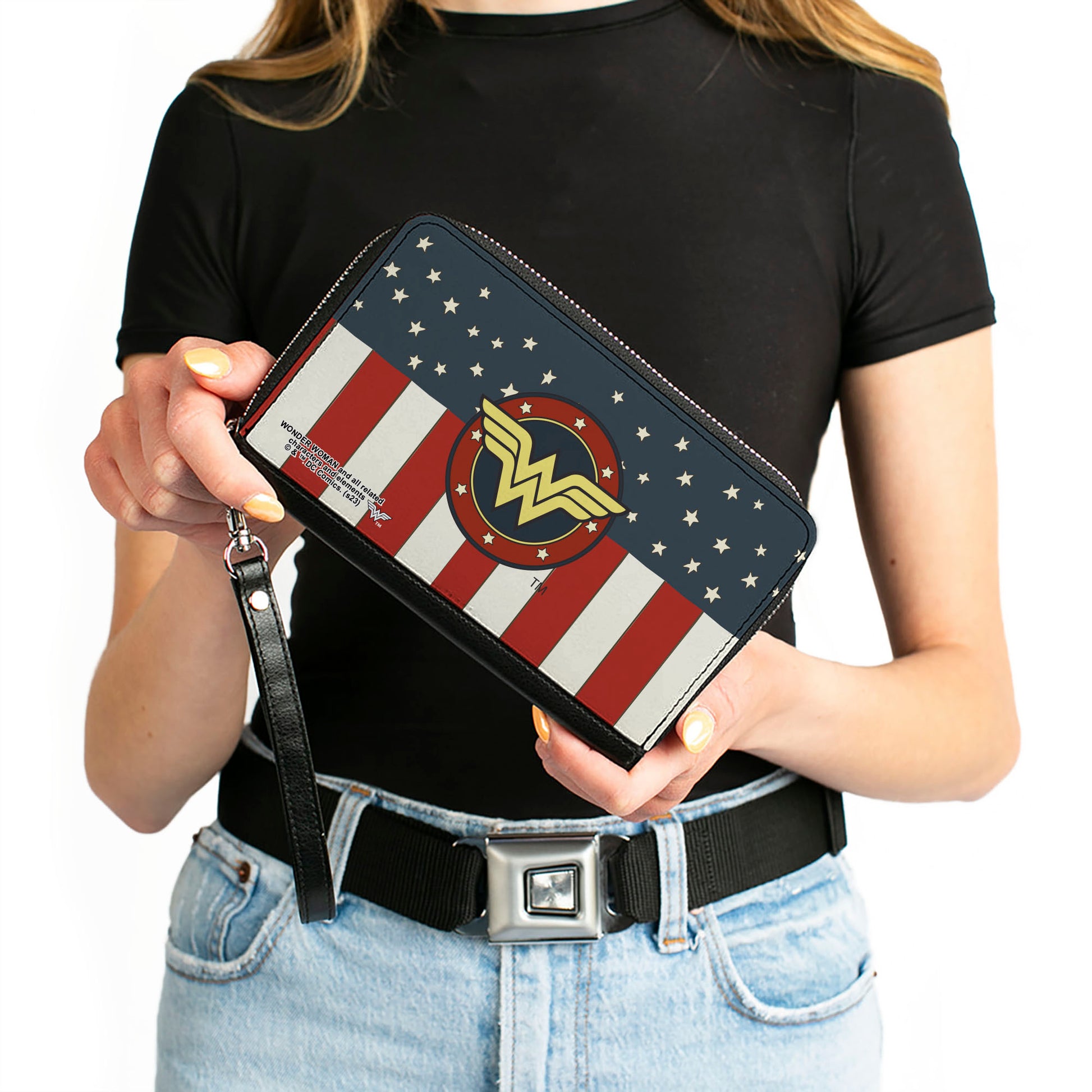 PU Zip Around Wallet Rectangle - WONDER WOMAN/Logo Americana Red/White/Blue/Yellow Clutch Zip Around Wallets DC Comics   
