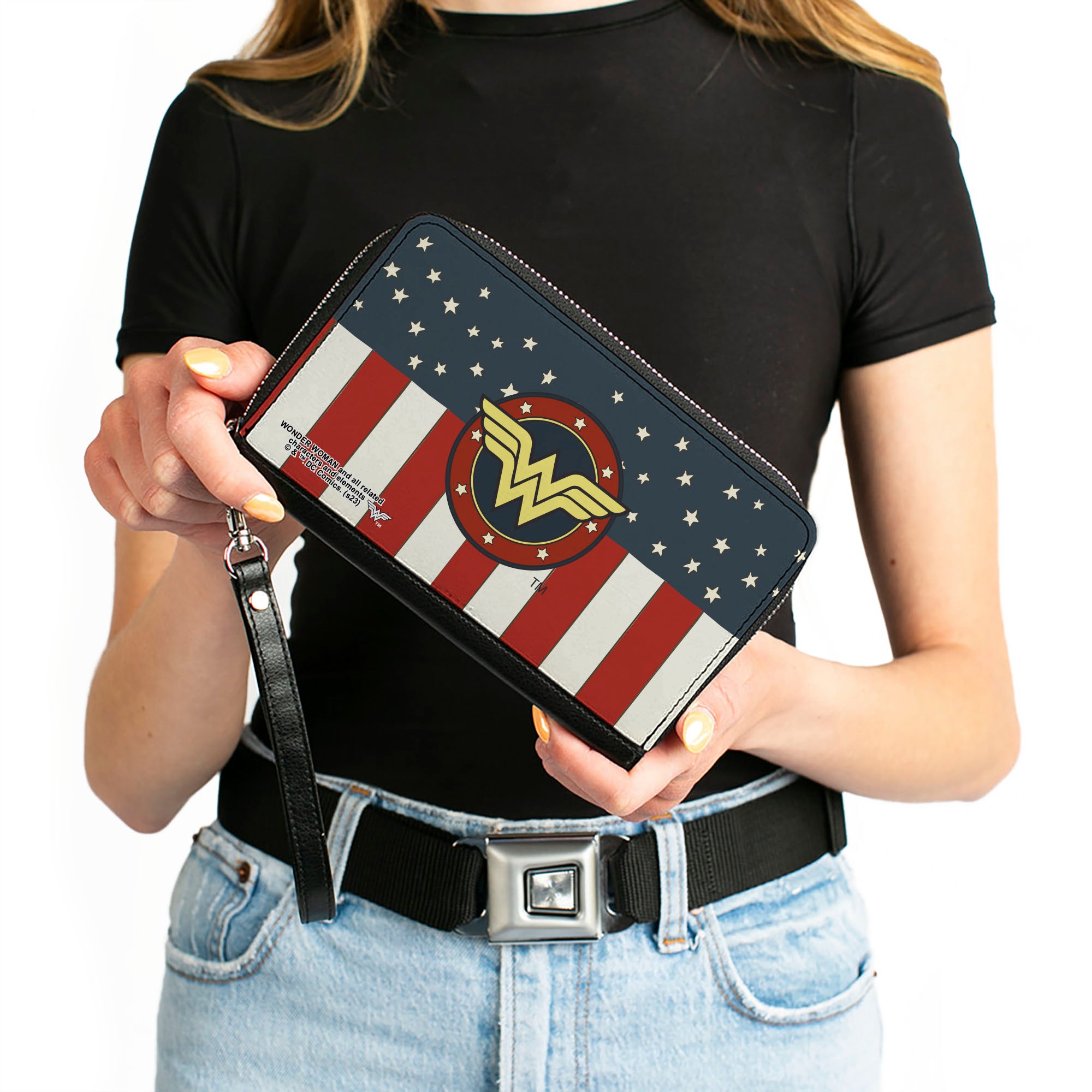 PU Zip Around Wallet Rectangle - WONDER WOMAN/Logo Americana Red/White/Blue/Yellow Clutch Zip Around Wallets DC Comics   