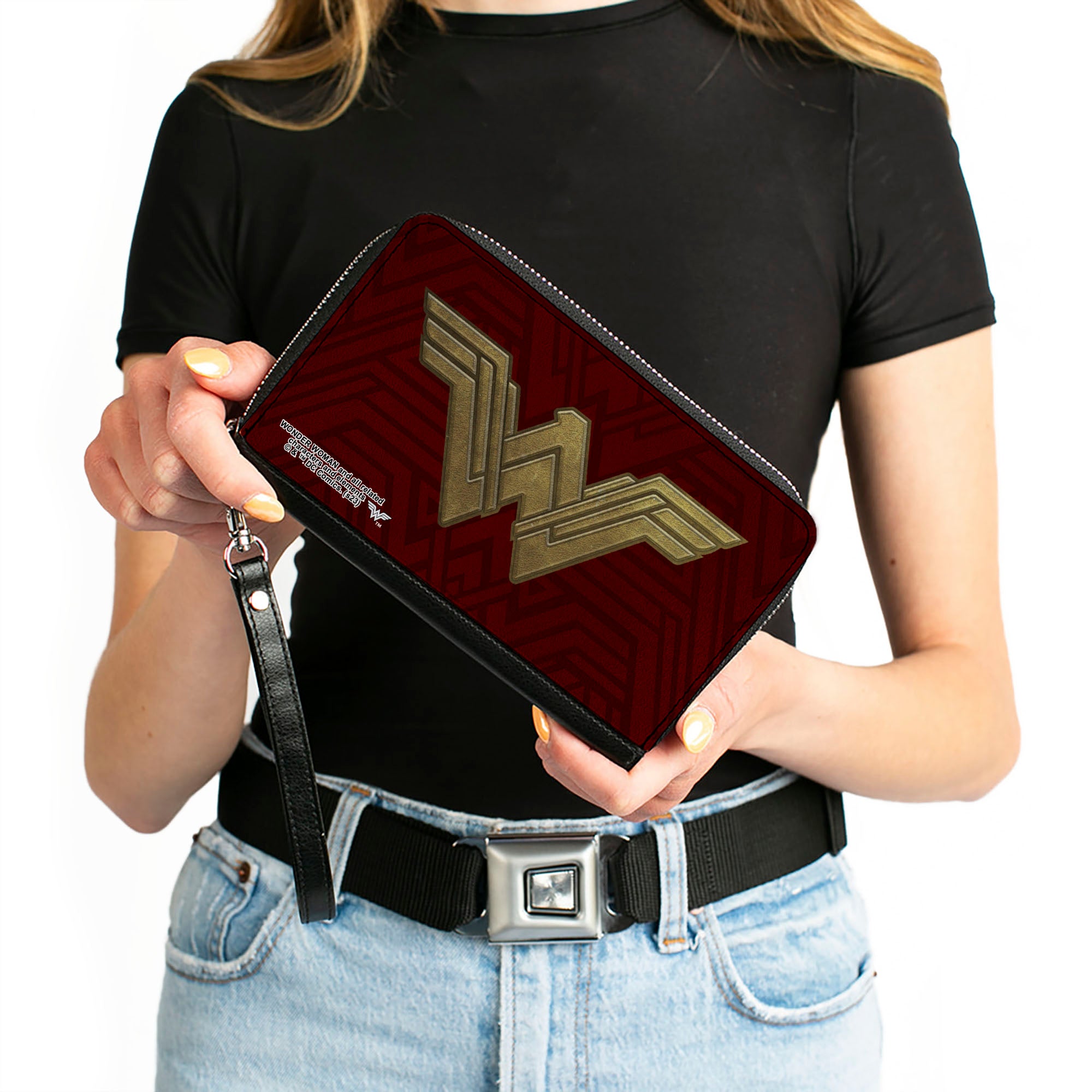 PU Zip Around Wallet Rectangle - Wonder Woman 2017 Icon Burgundys/Golds Clutch Zip Around Wallets DC Comics   