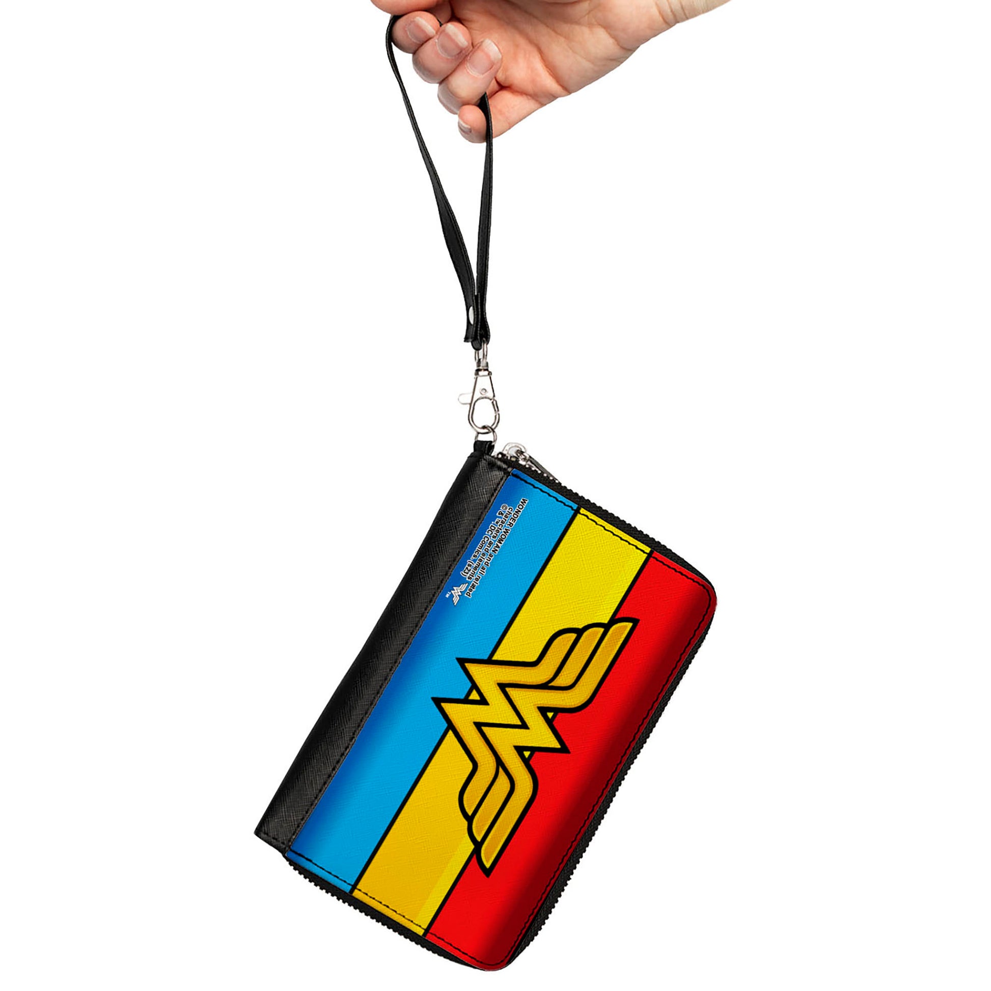 PU Zip Around Wallet Rectangle - Wonder Woman Logo/Stripe Red/Yellows/Blue Clutch Zip Around Wallets DC Comics   