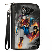 PU Zip Around Wallet Rectangle - Wonder Woman 75th Anniversary Comic Book Cover Standing Pose Grays/Full Color Clutch Zip Around Wallets DC Comics   