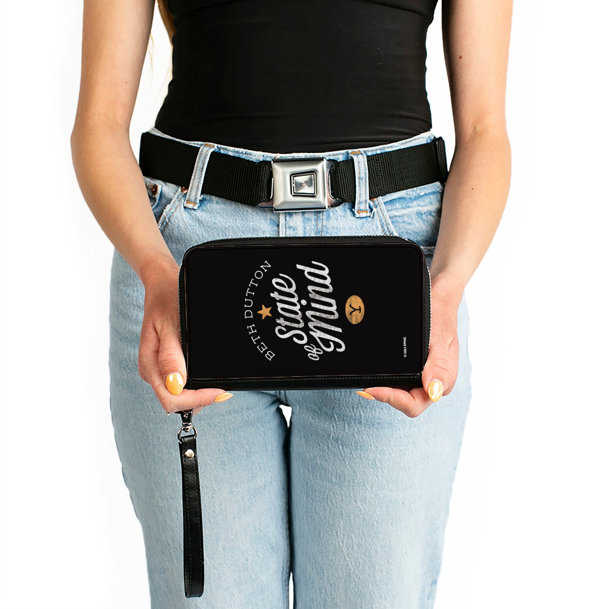 PU Zip Around Wallet Rectangle - Yellowstone BETH DUTTON STATE OF MIND Black/White/Tan Clutch Zip Around Wallets Yellowstone