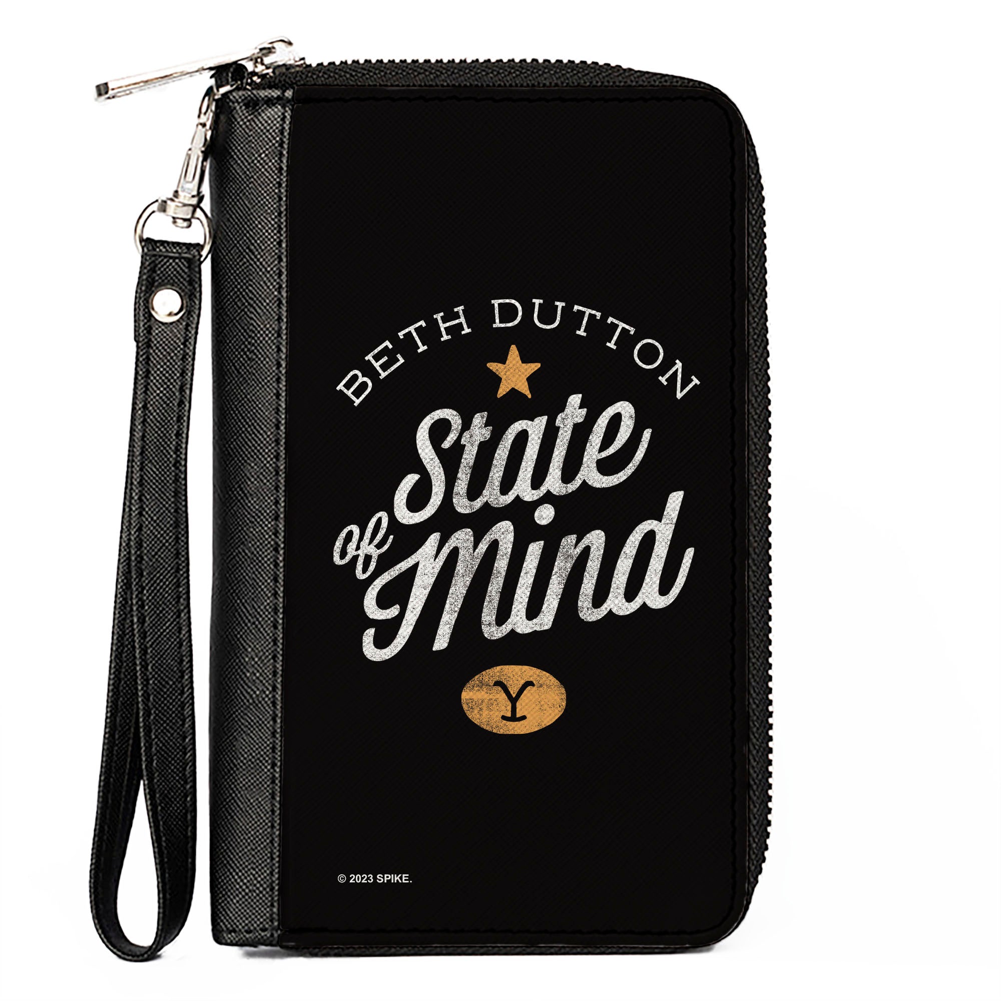 PU Zip Around Wallet Rectangle - Yellowstone BETH DUTTON STATE OF MIND Black/White/Tan Clutch Zip Around Wallets Yellowstone