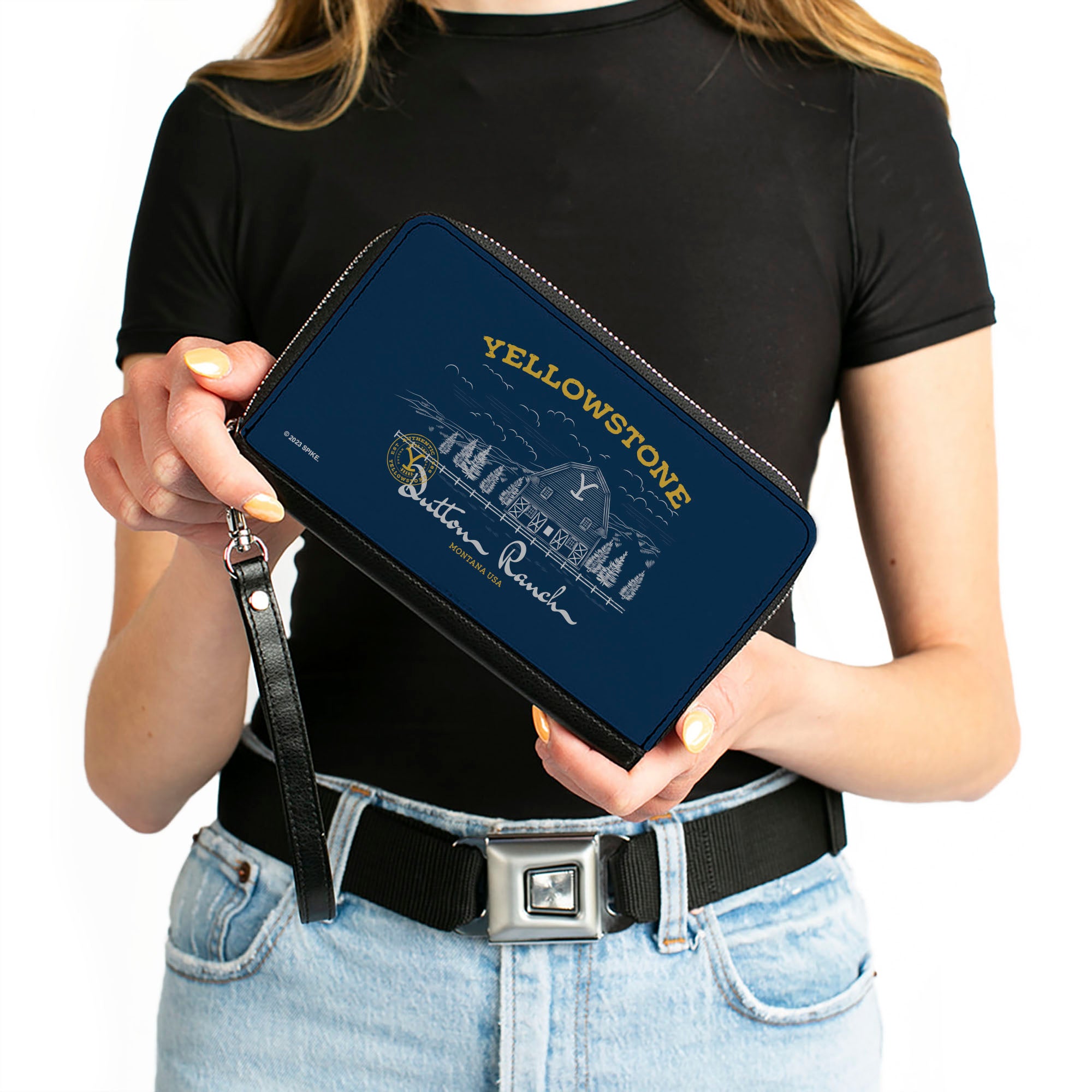 PU Zip Around Wallet Rectangle - YELLOWSTONE DUTTON RANCH Landscape Blue/White/Yellow Clutch Zip Around Wallets Yellowstone
