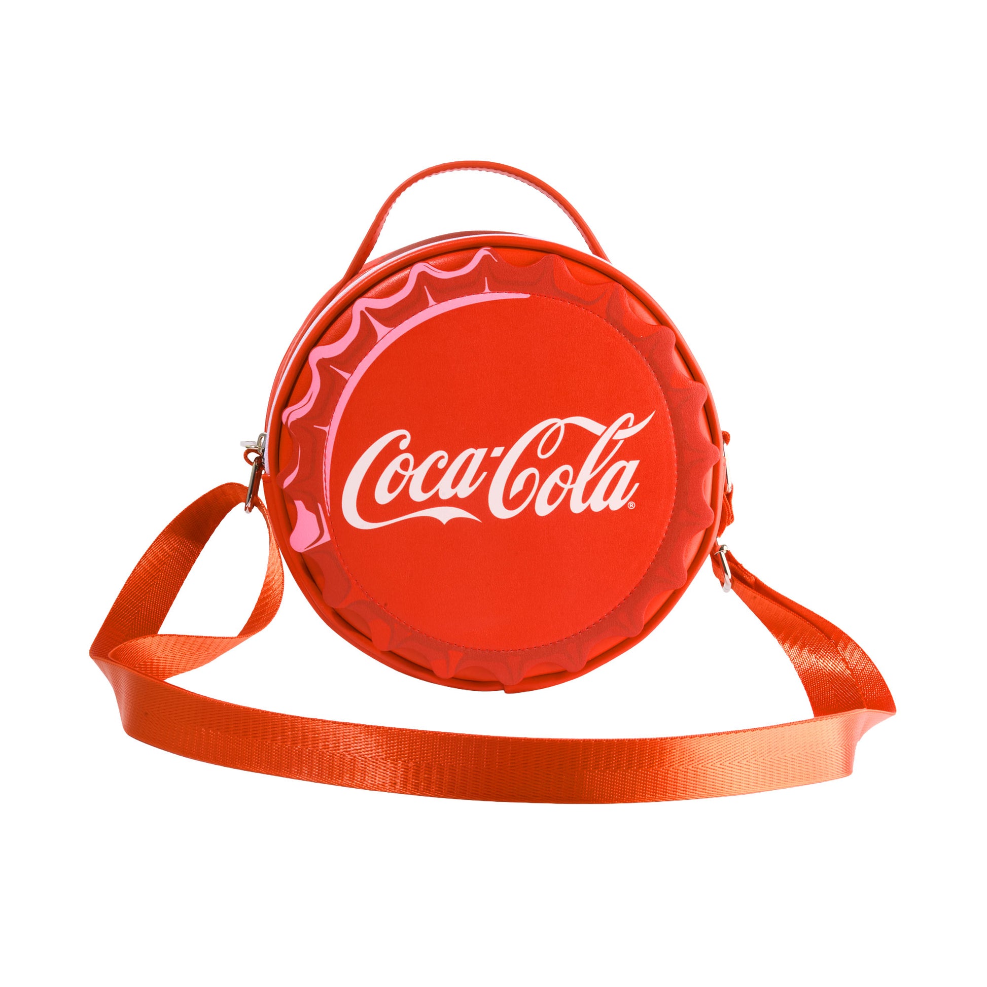 The Coca-Cola Company Vegan Leather Round Crossbody Bag with Adjustable Straps, Coca-Cola Bottle Cap Applique Red Crossbody Bags Coca-Cola