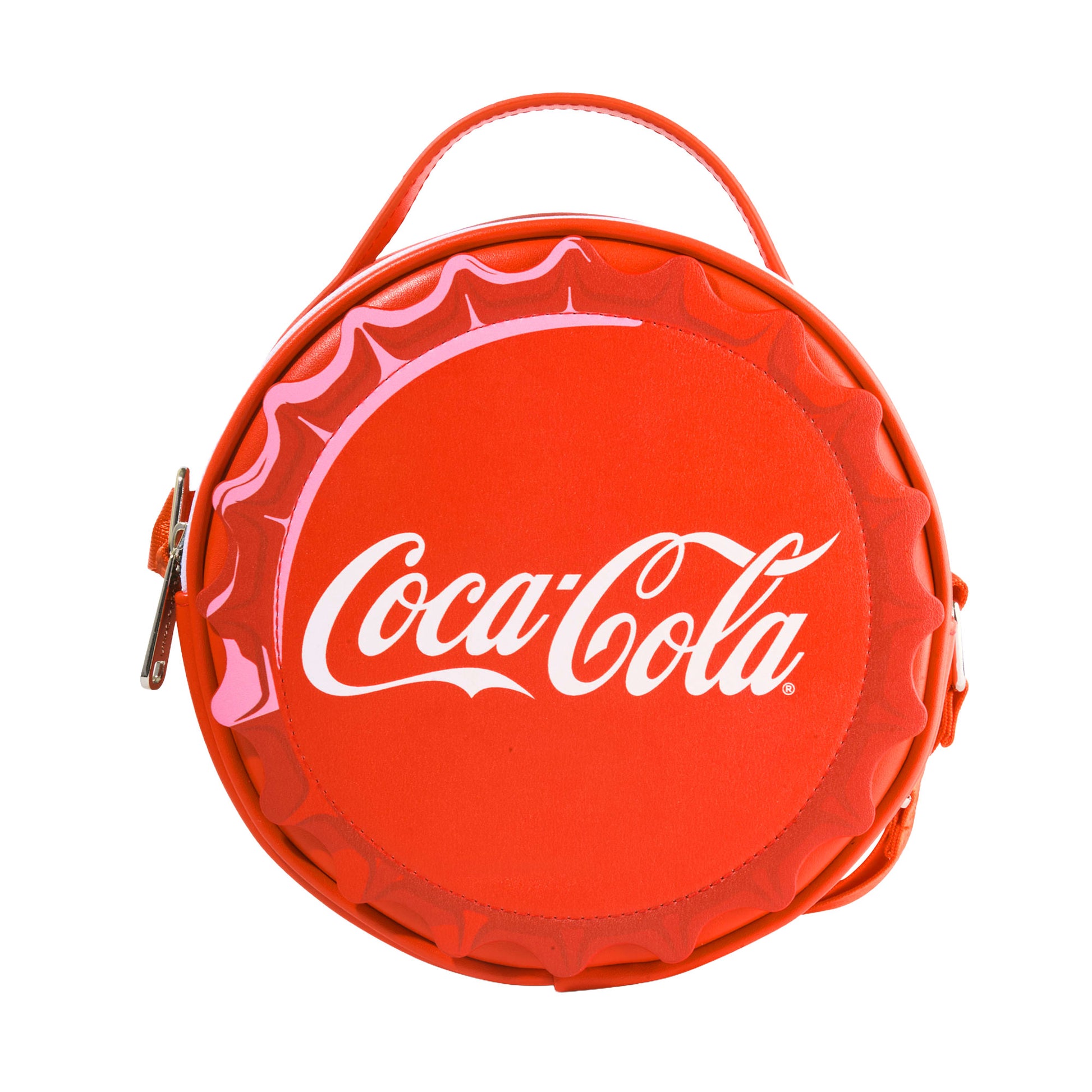 The Coca-Cola Company Vegan Leather Round Crossbody Bag with Adjustable Straps, Coca-Cola Bottle Cap Applique Red Crossbody Bags Coca-Cola