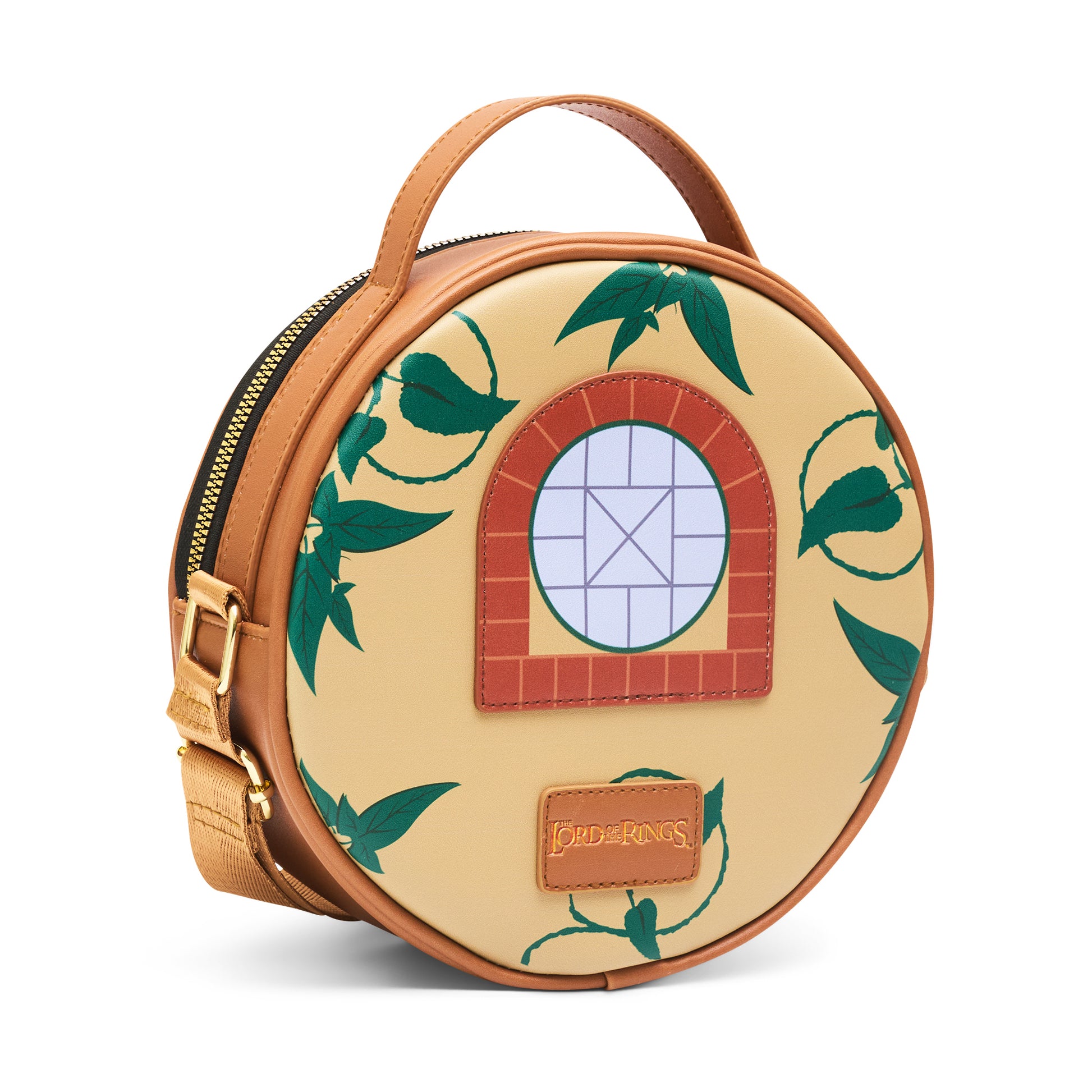 The Lord of the Rings Vegan Leather Round Crossbody Bag with Adjustable Straps, Lord of the Rings Frodos Hobbit House Door and Window Replica Crossbody Bags The Lord of the Rings