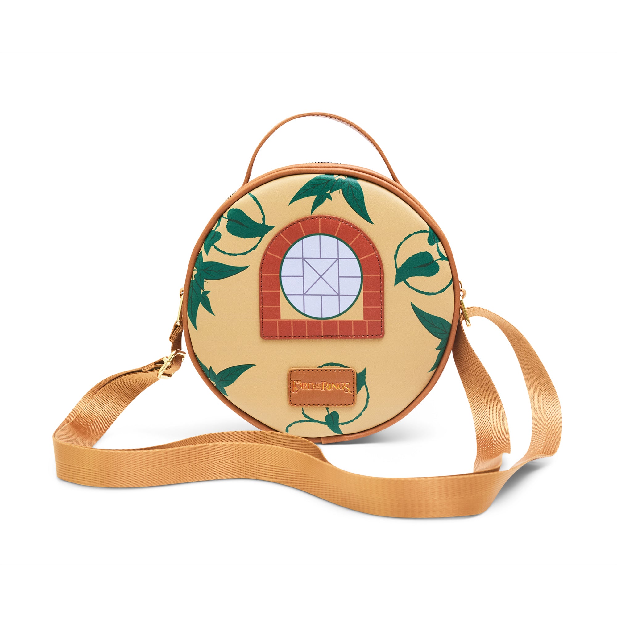 The Lord of the Rings Vegan Leather Round Crossbody Bag with Adjustable Straps, Lord of the Rings Frodos Hobbit House Door and Window Replica Crossbody Bags The Lord of the Rings