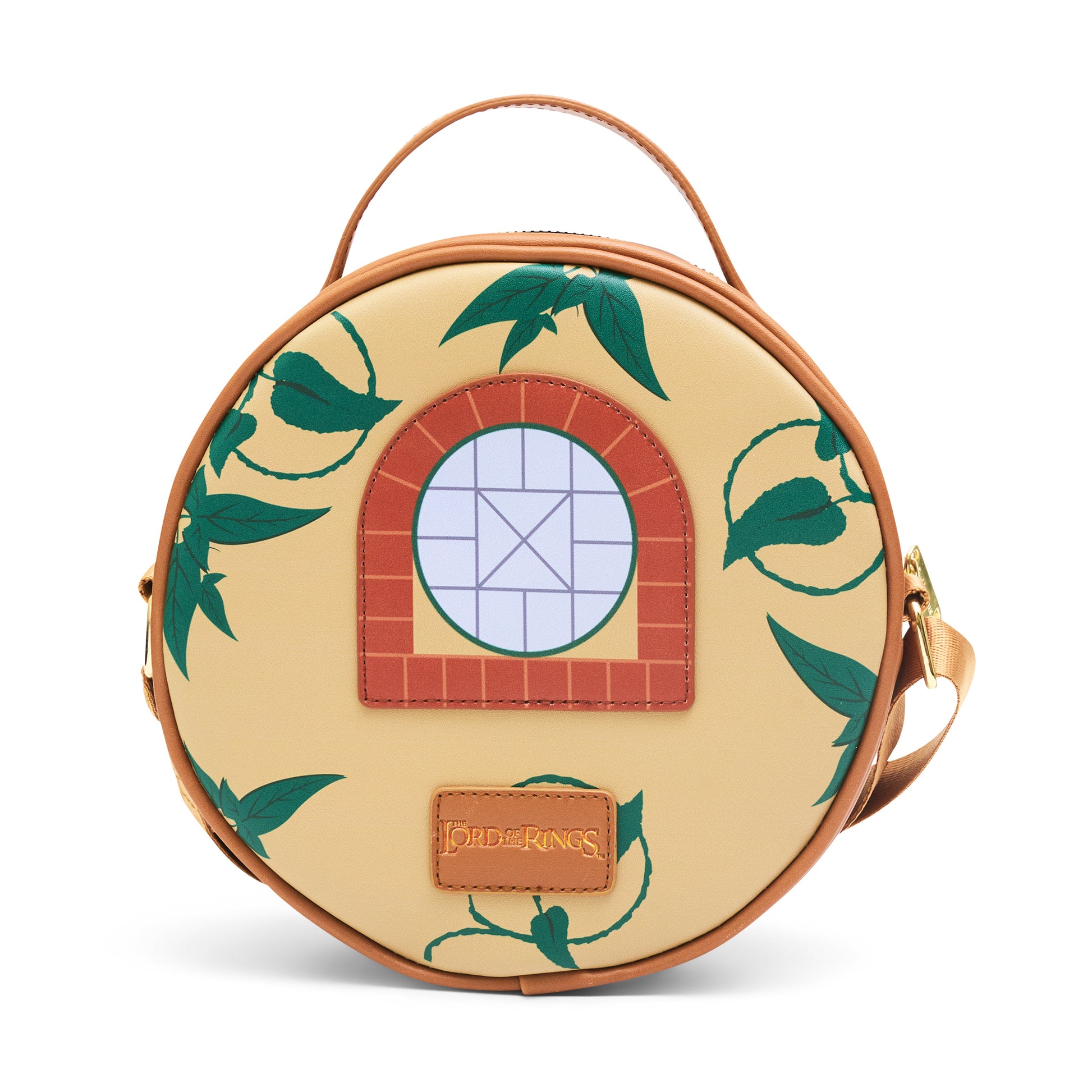 The Lord of the Rings Vegan Leather Round Crossbody Bag with Adjustable Straps, Lord of the Rings Frodos Hobbit House Door and Window Replica Crossbody Bags The Lord of the Rings